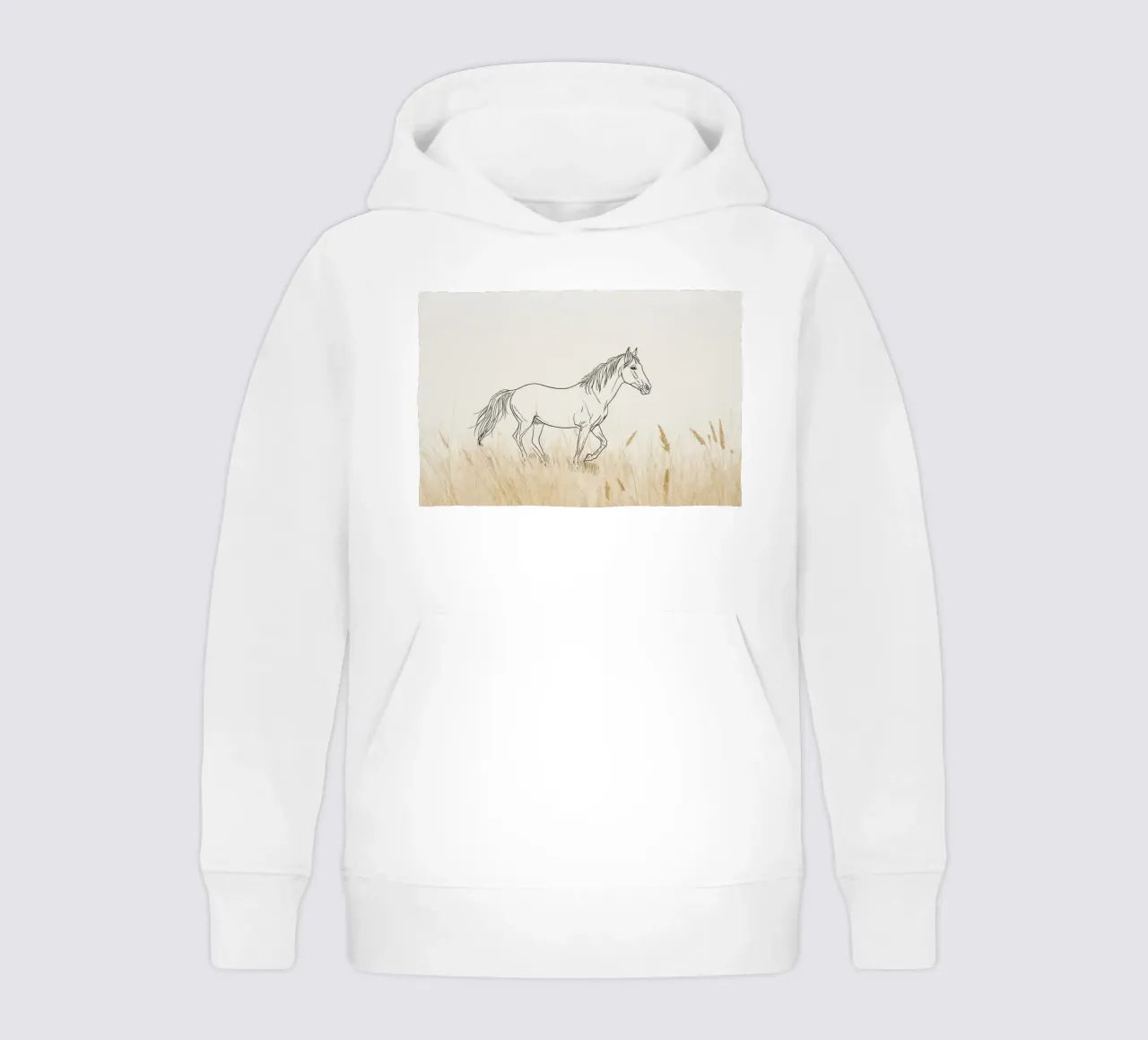 Caballo caminando entre hierba dorada en un prado tranquilo sudadera con capucha para niño de DesignDoodle