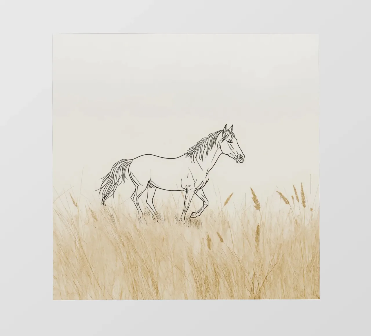 Cavallo che cammina tra l'erba dorata in un prato tranquillo pellicola backlit da DesignDoodle