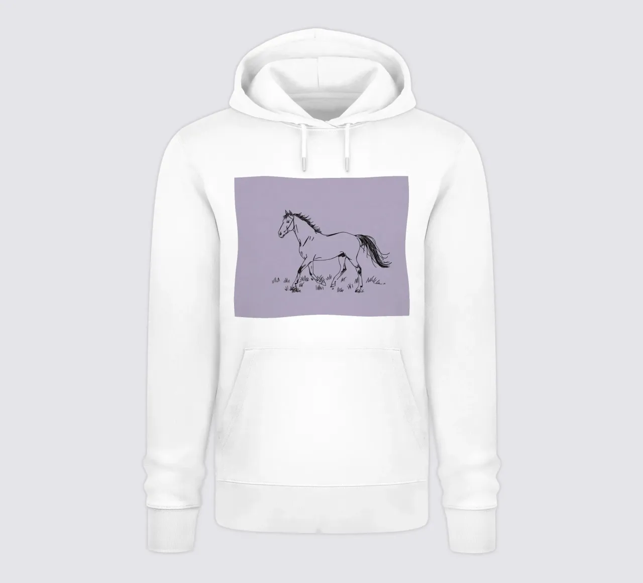 Schizzo di un cavallo che trotta sull'erba con pastello viola felpa con cappuccio da DesignDoodle