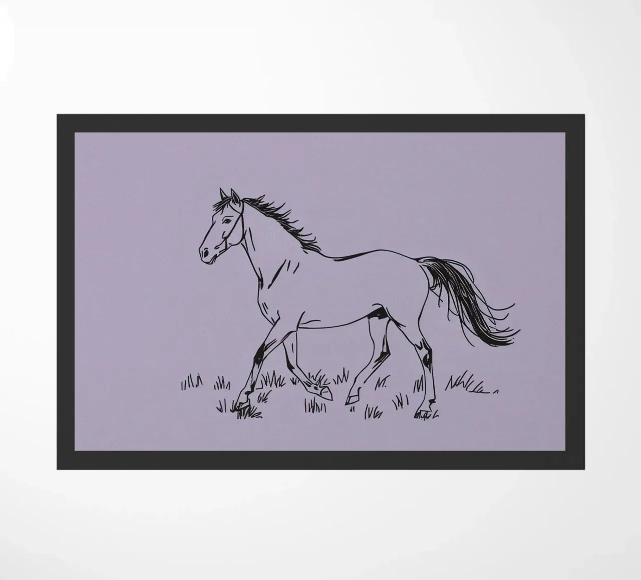Esquisse d'un cheval trottant dans l'herbe au pastel violet paillasson de DesignDoodle