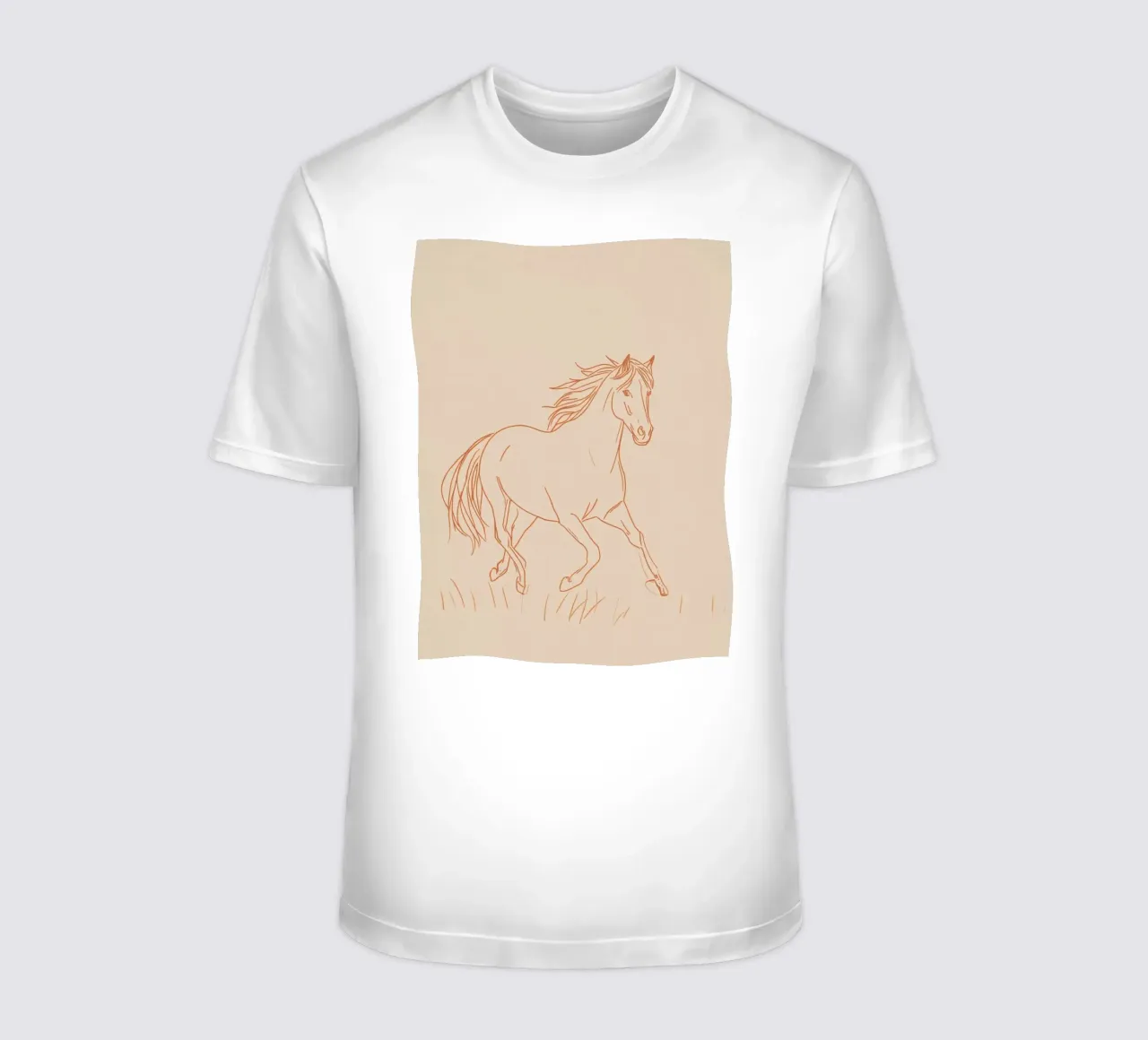 Cavallo al galoppo in un campo erboso linee rosse t-shirt da DesignDoodle