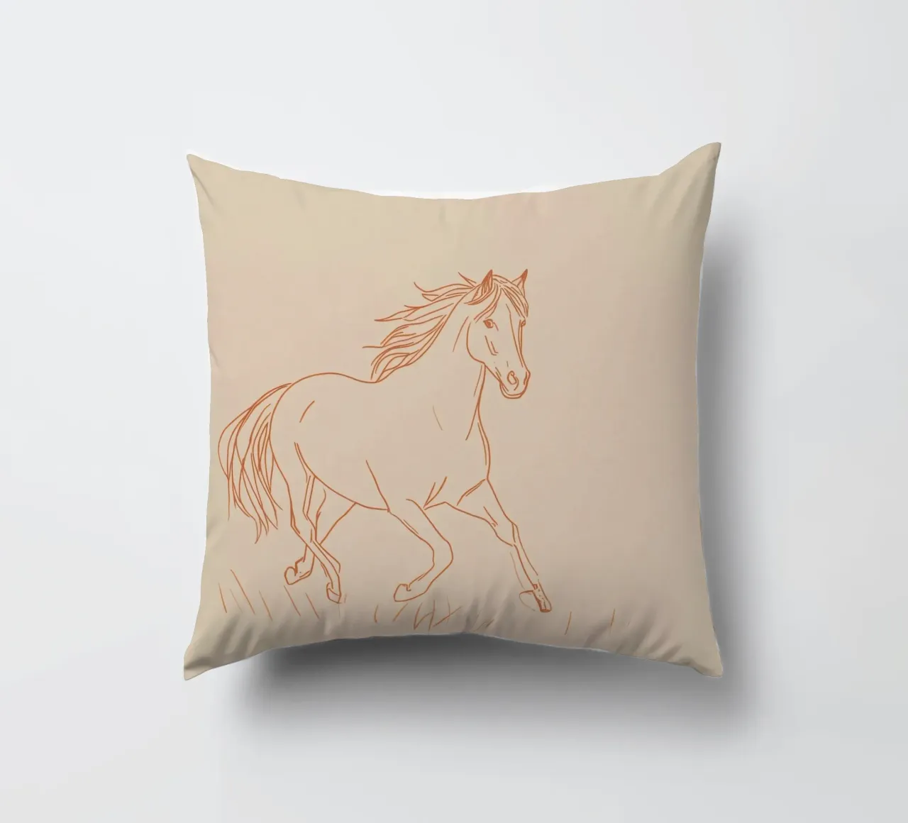 Horse galloping in a grassy field red lines decorative cushion by DesignDoodle