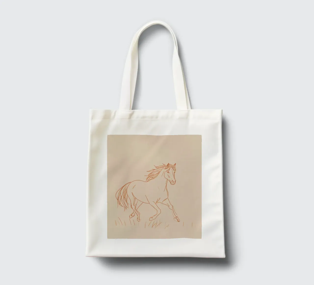 Horse galloping in a grassy field red lines tote bag by DesignDoodle