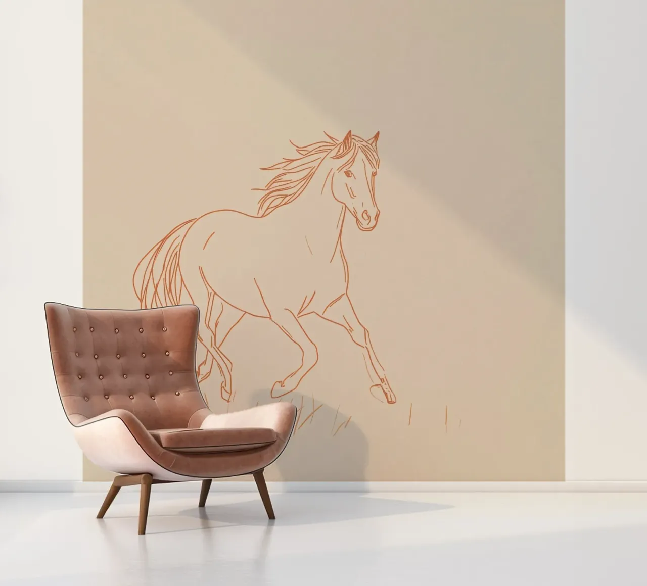 Horse galloping in a grassy field red lines photo wallpaper by DesignDoodle