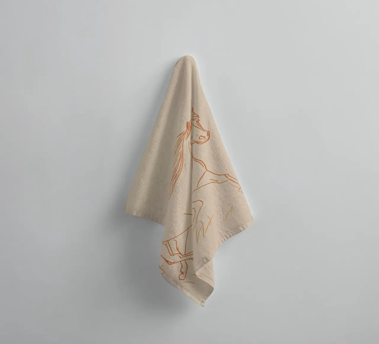 Horse galloping in a grassy field red lines towel by DesignDoodle