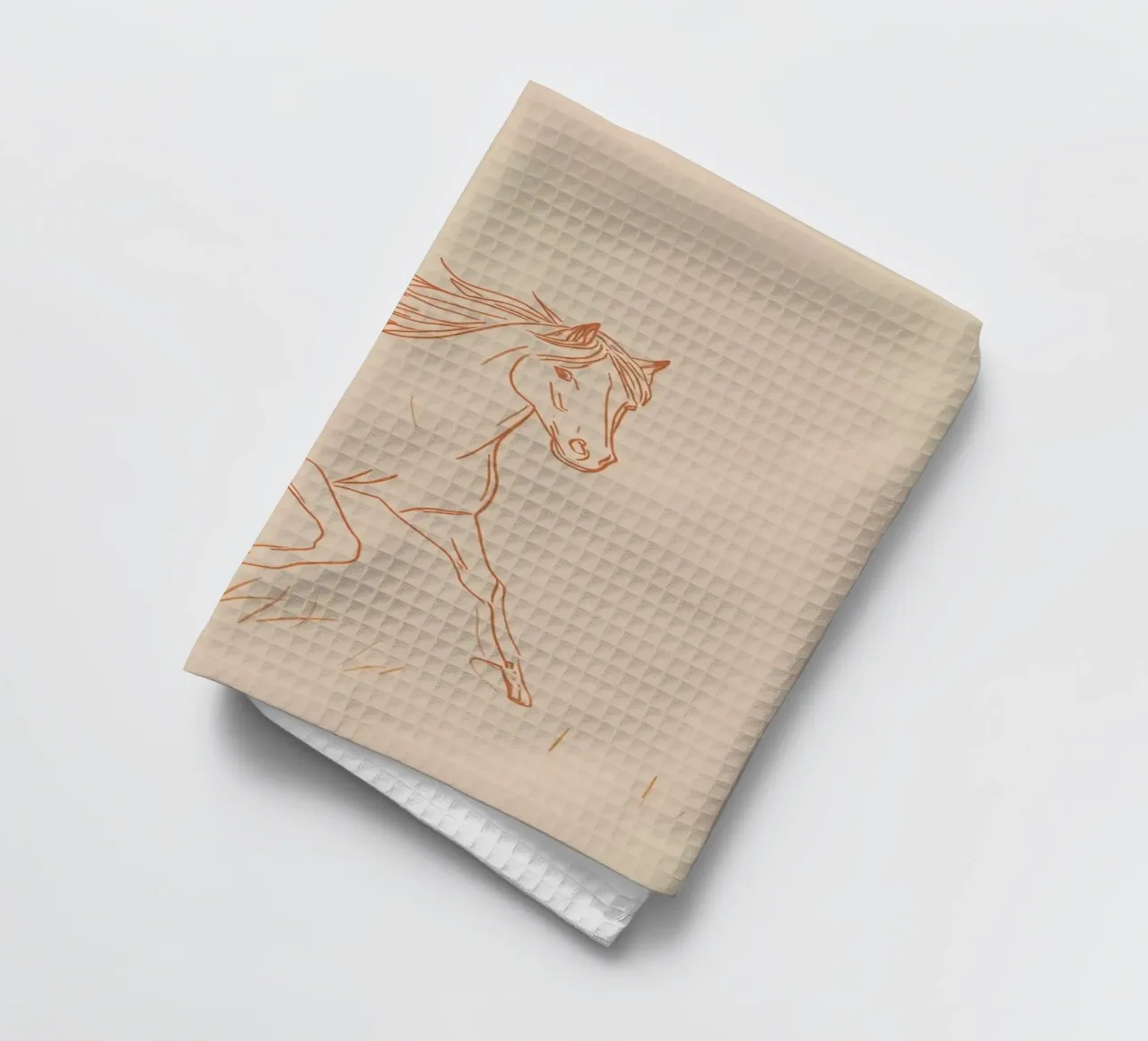 Cheval au galop dans un champ herbeux lignes rouges torchon de DesignDoodle