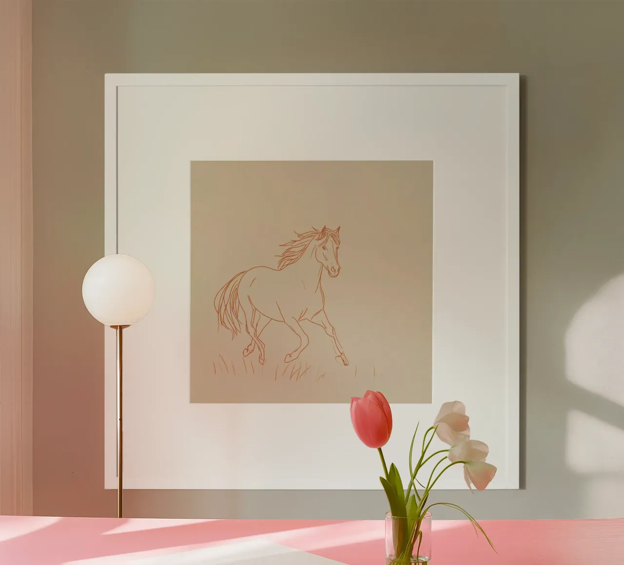 Caballo galopando en un campo de hierba líneas rojas hahnemühle de DesignDoodle