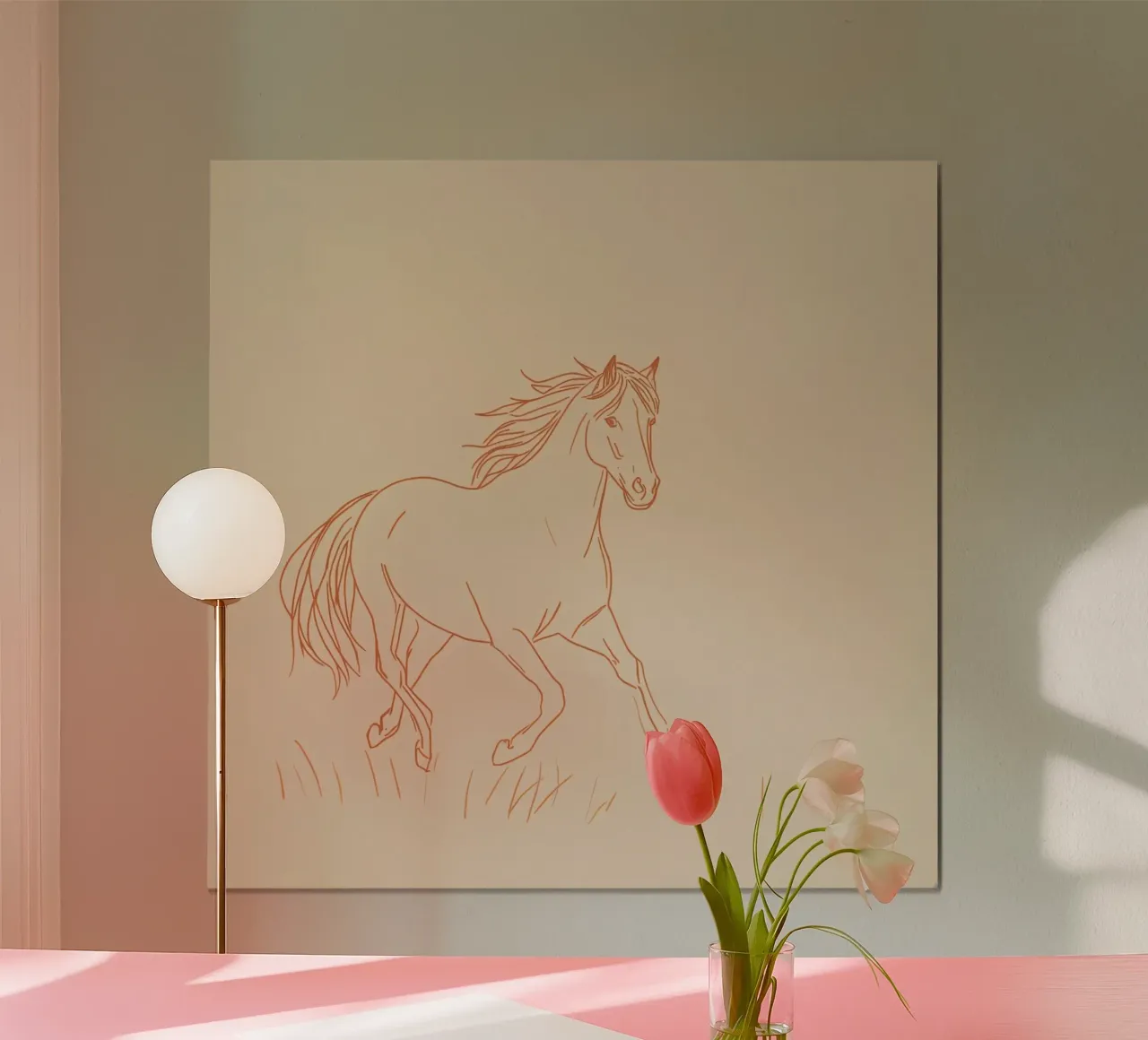 Caballo galopando en un campo de hierba líneas rojas hahnemühle de DesignDoodle