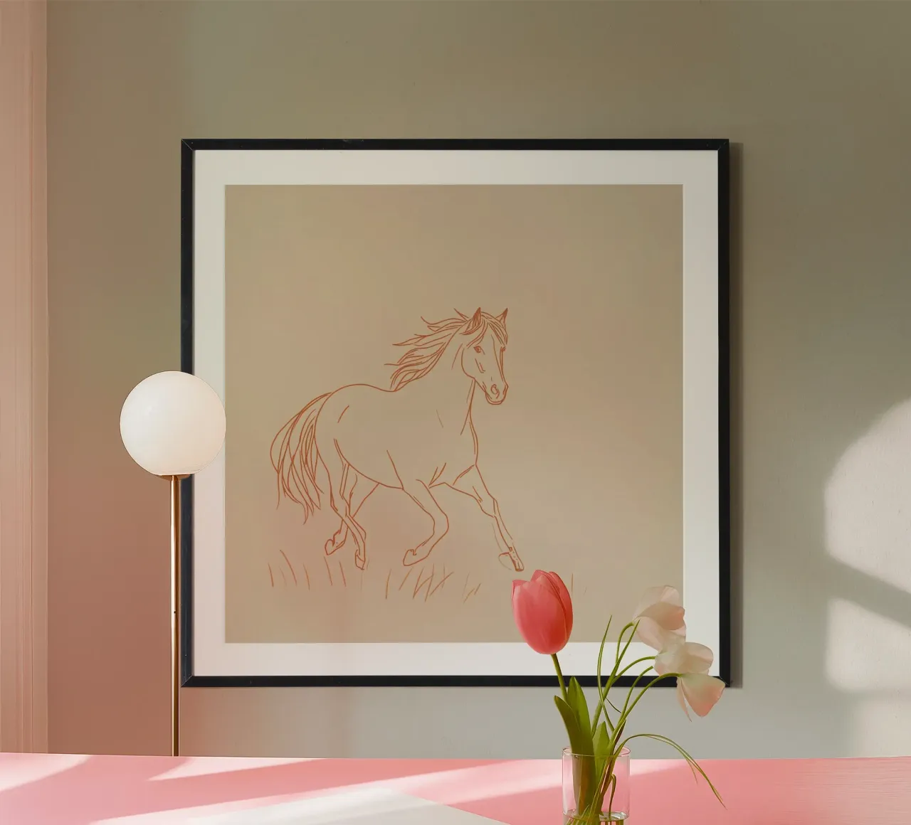 Caballo galopando en un campo de hierba líneas rojas hahnemühle de DesignDoodle