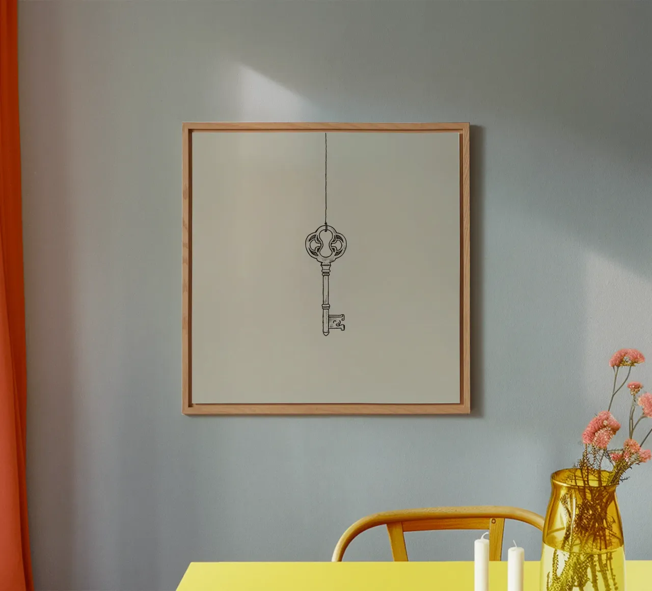 Chiave d'epoca appesa con arte pastello, design classico alluminio dibond da DesignDoodle