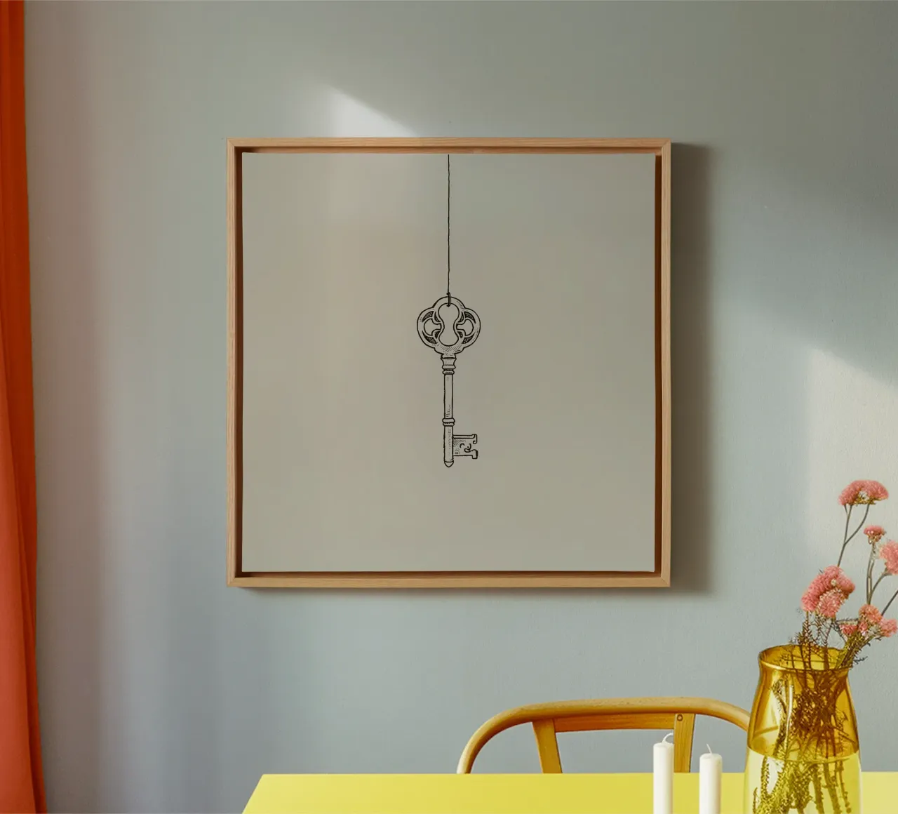 Chiave d'epoca appesa con arte pastello, design classico tela con Cornice a cassetta da DesignDoodle