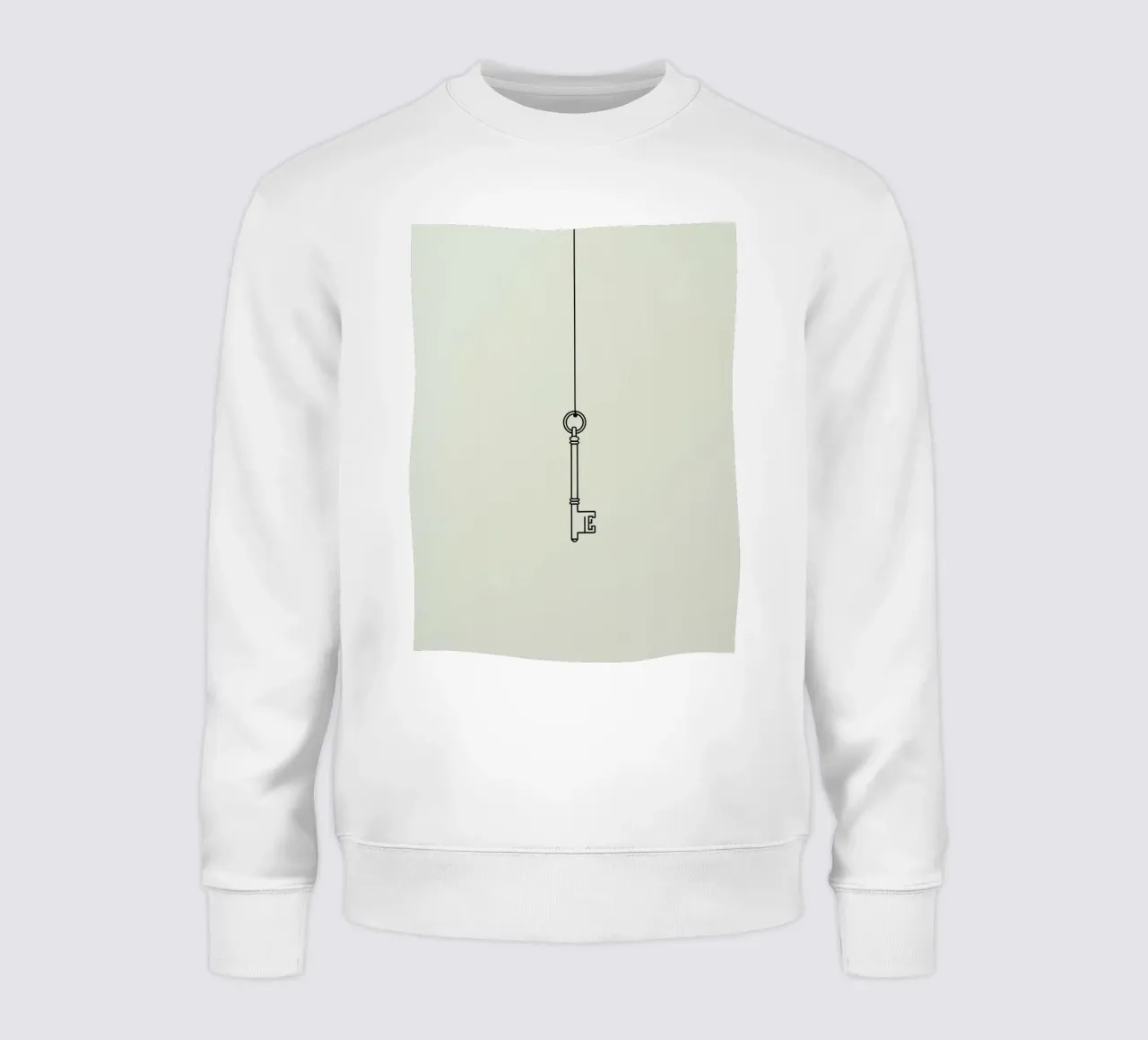 Key hanging from a string against a light backdrop sweatshirt by DesignDoodle