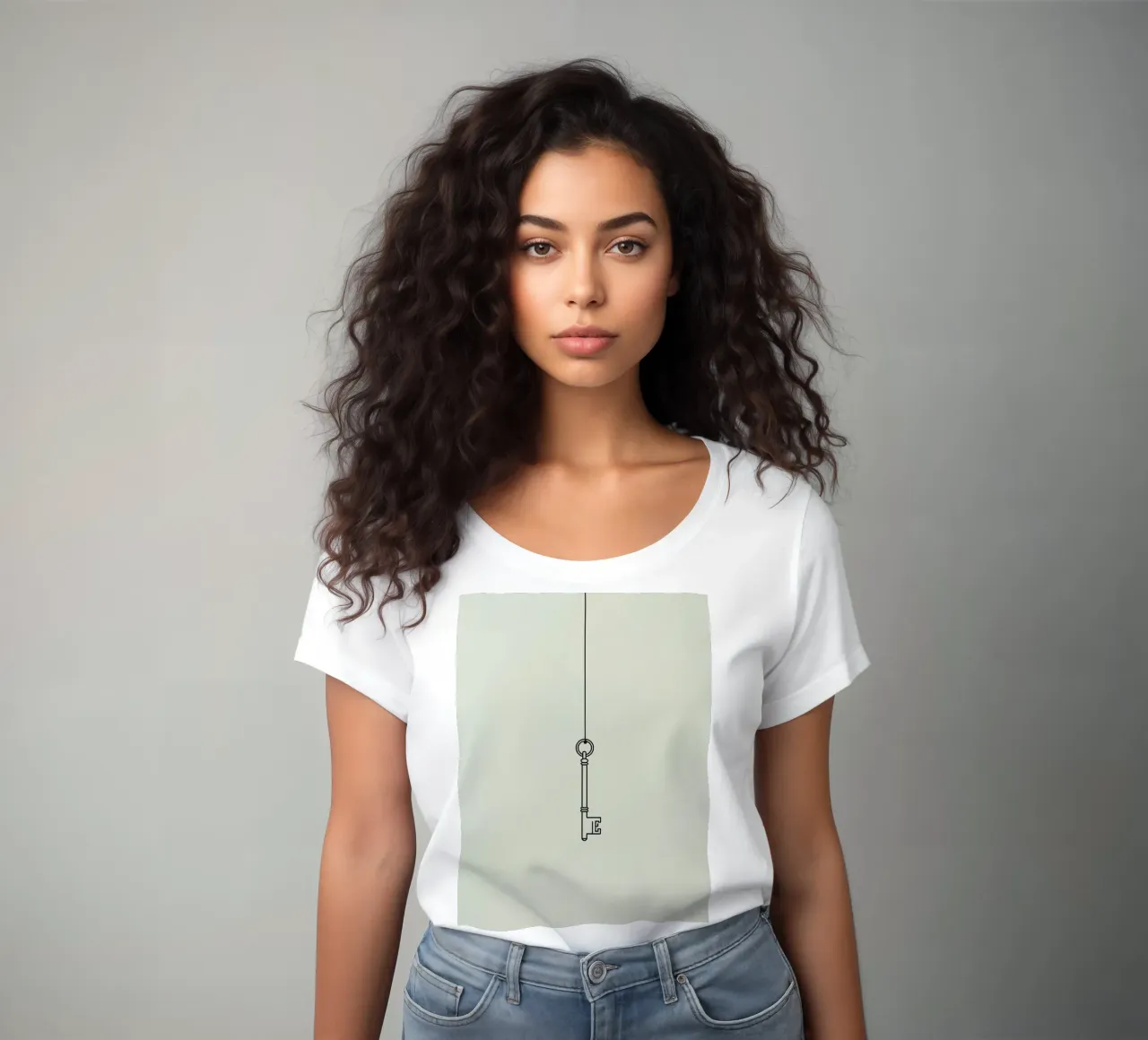 Key hanging from a string against a light backdrop women's fitted t-shirt by DesignDoodle