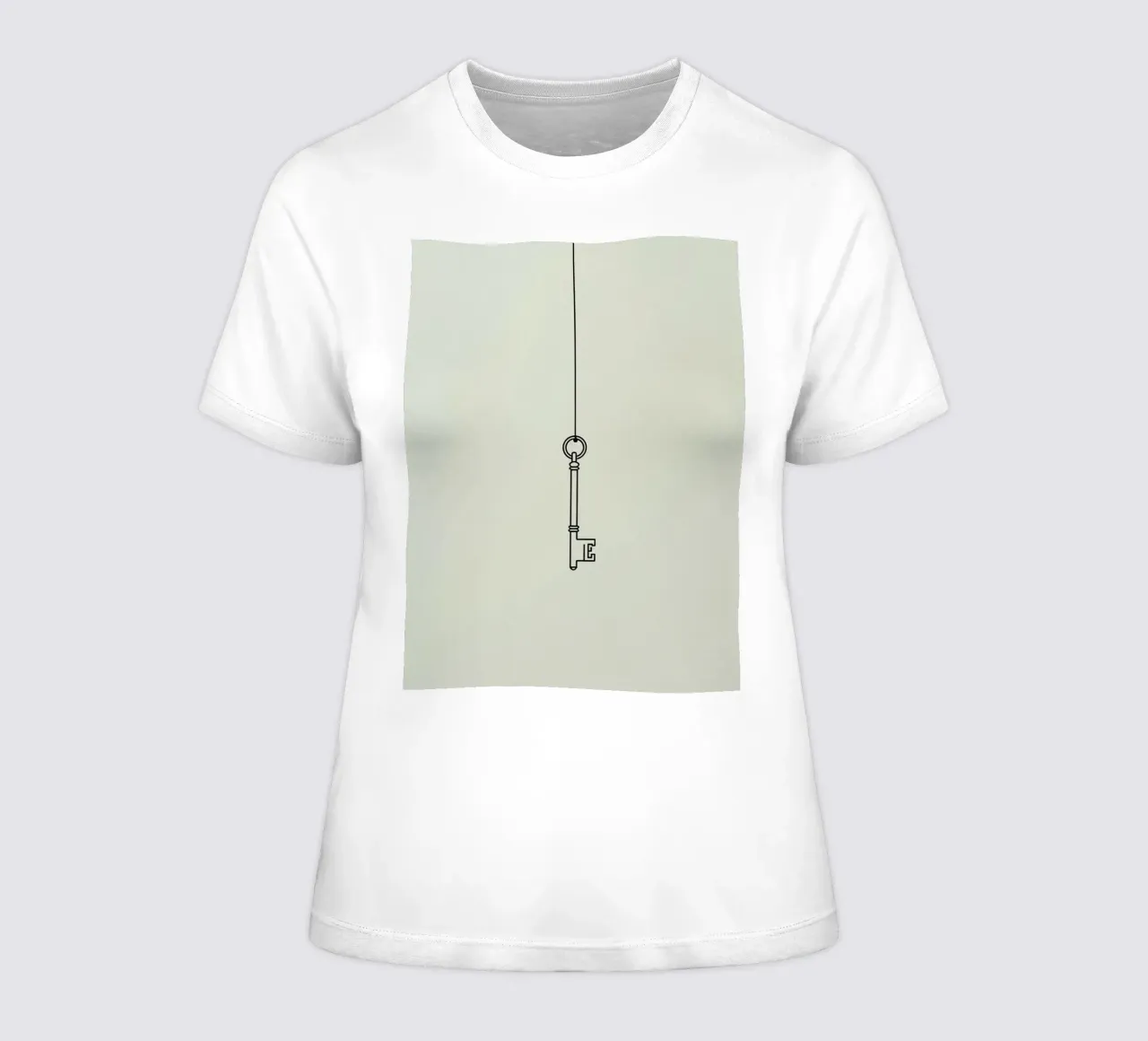 Key hanging from a string against a light backdrop women's fitted t-shirt by DesignDoodle