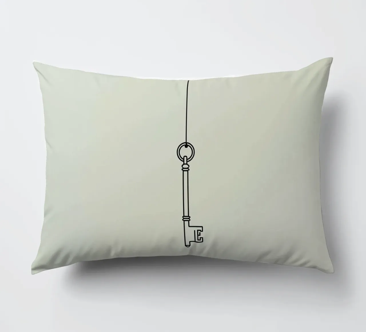 Key hanging from a string against a light backdrop decorative cushion by DesignDoodle