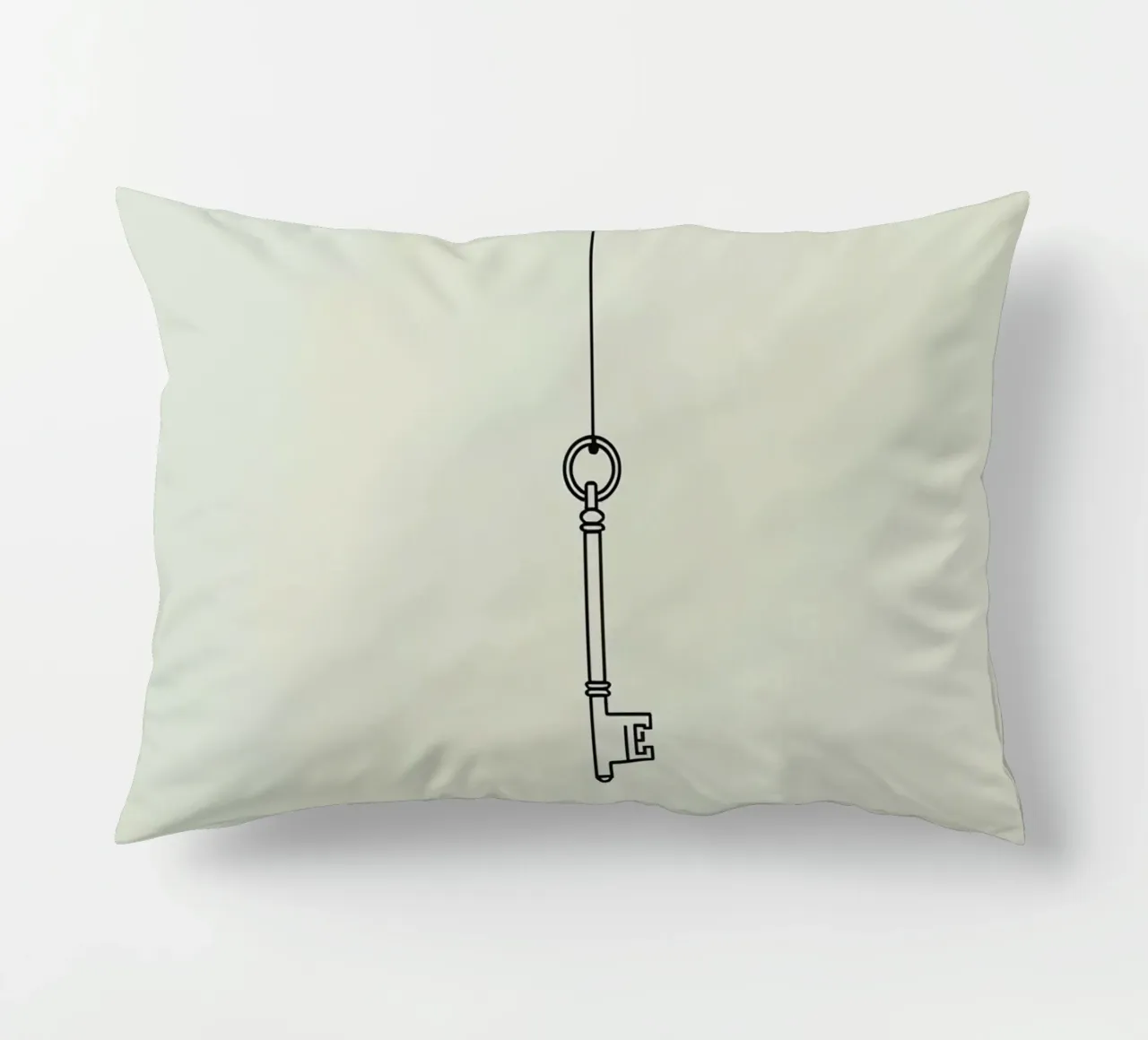 Key hanging from a string against a light backdrop decorative cushion by DesignDoodle