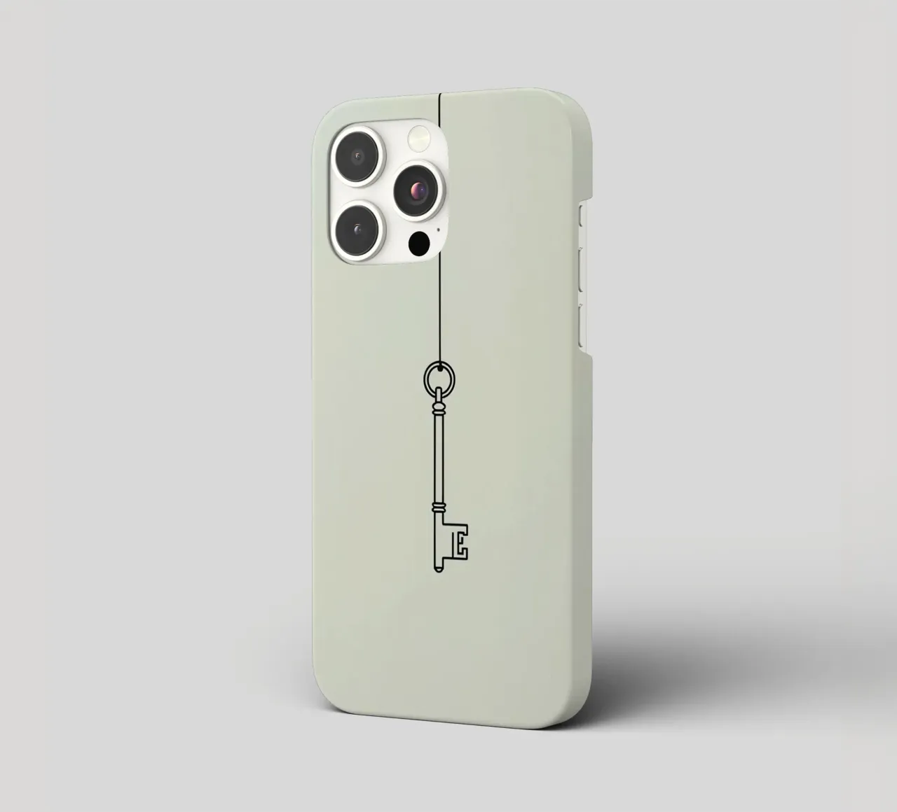 Key hanging from a string against a light backdrop iphone case by DesignDoodle