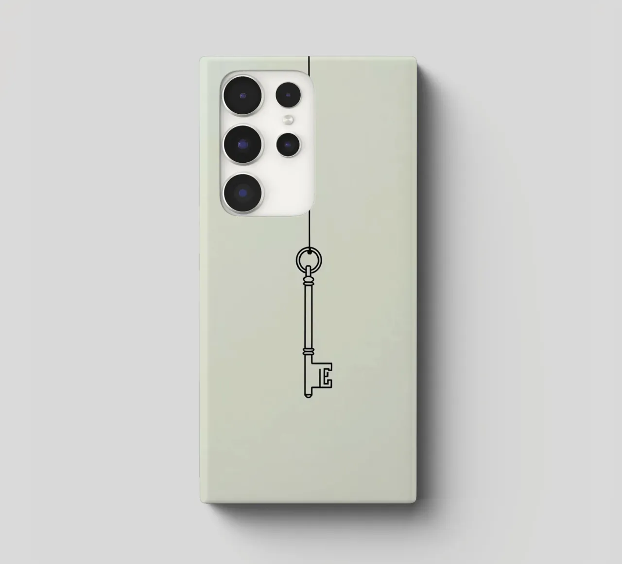 Key hanging from a string against a light backdrop samsung phone case by DesignDoodle