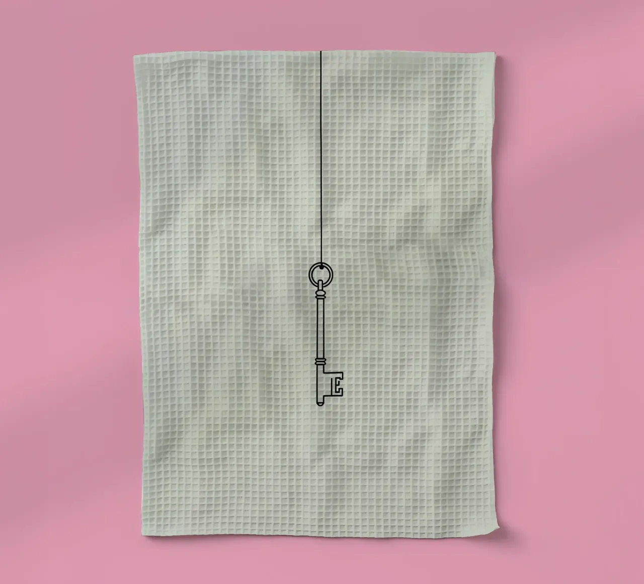 Chiave appesa a un filo su uno sfondo chiaro canovaccio da cucina da DesignDoodle