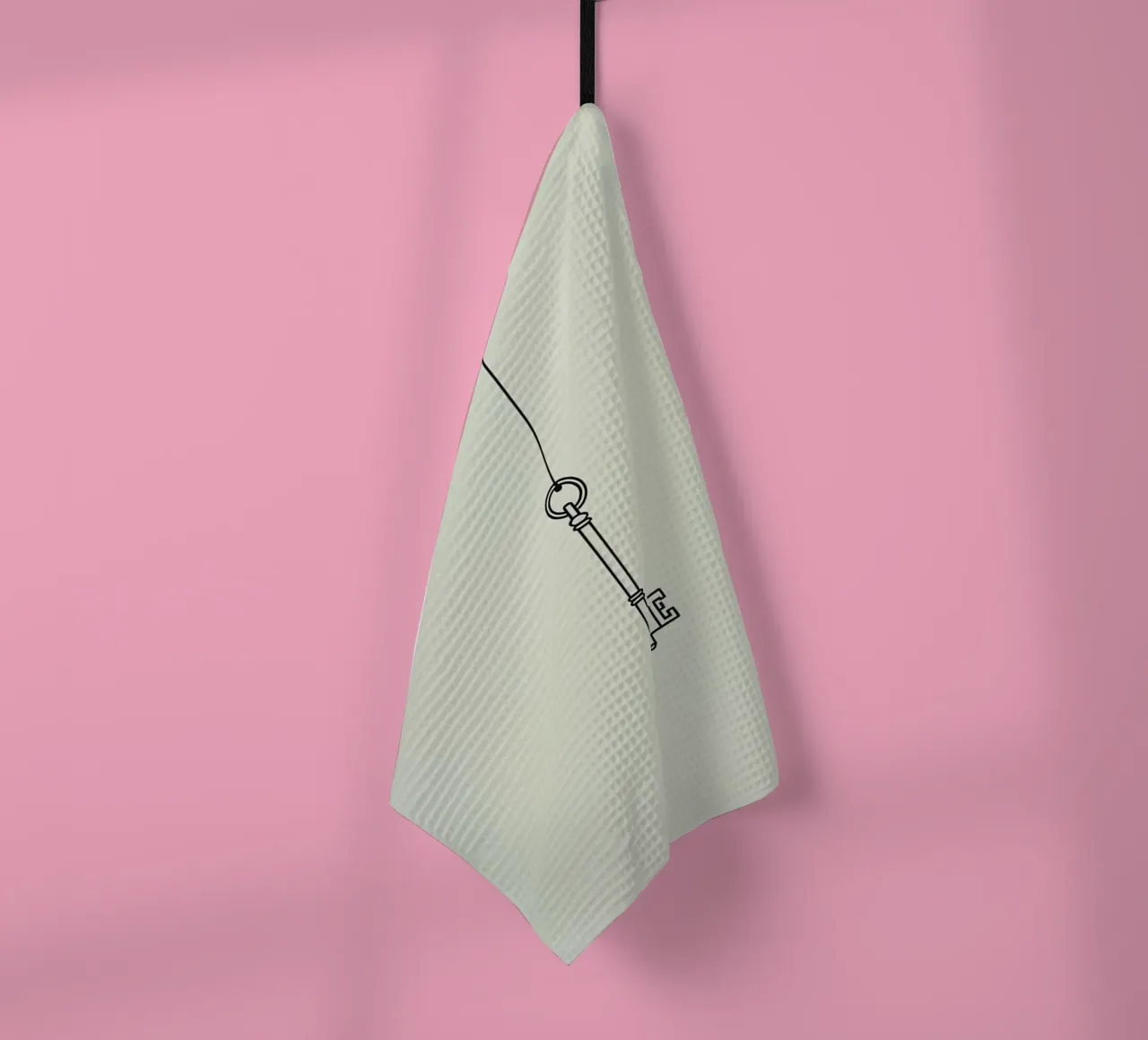 Chiave appesa a un filo su uno sfondo chiaro canovaccio da cucina da DesignDoodle