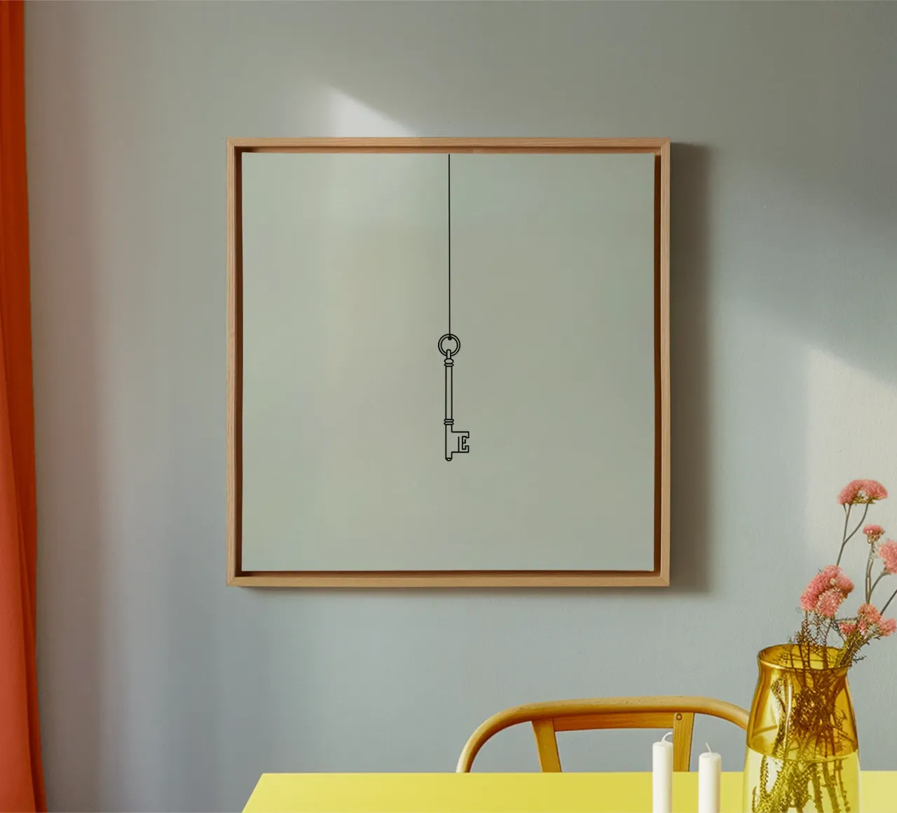Chiave appesa a un filo su uno sfondo chiaro tela da DesignDoodle