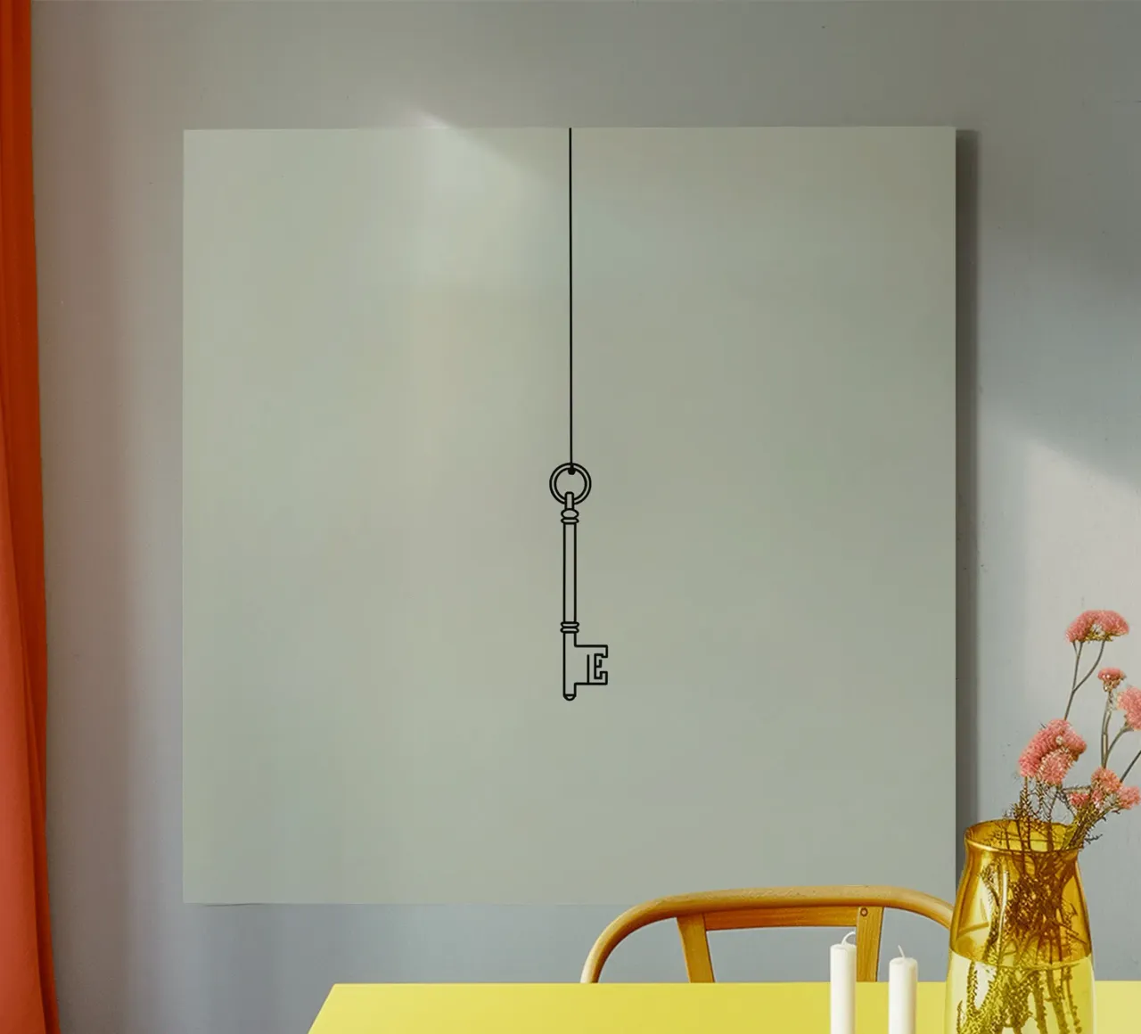 Chiave appesa a un filo su uno sfondo chiaro tela da DesignDoodle