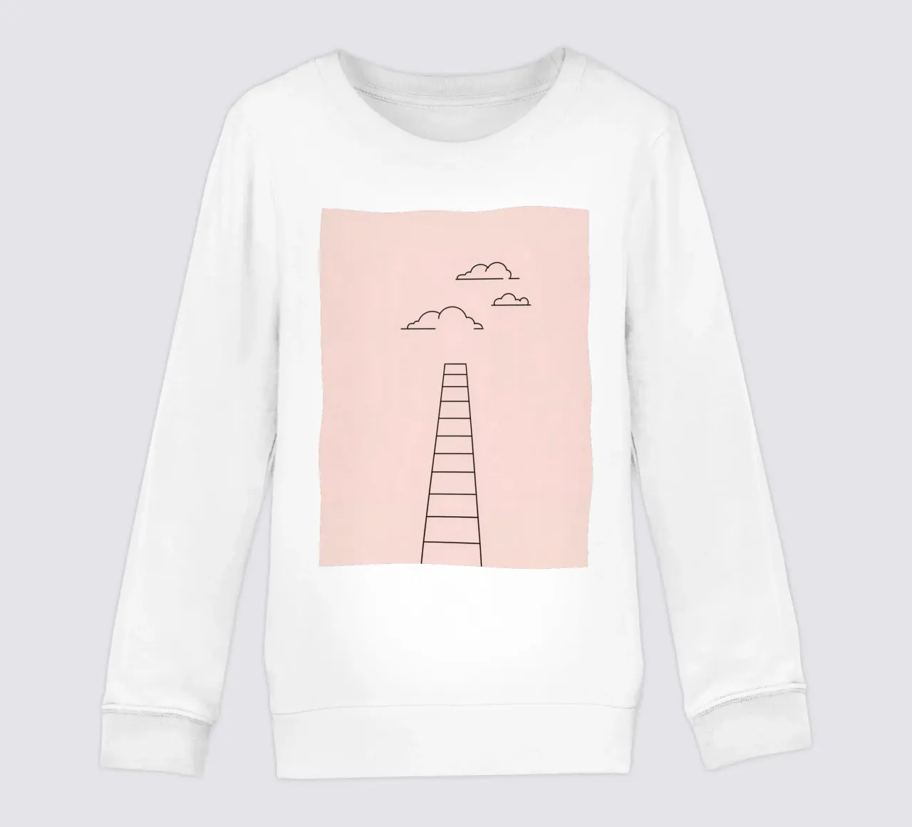 Ladder reaching towards the clouds against a minimalist art kids sweatshirt by DesignDoodle