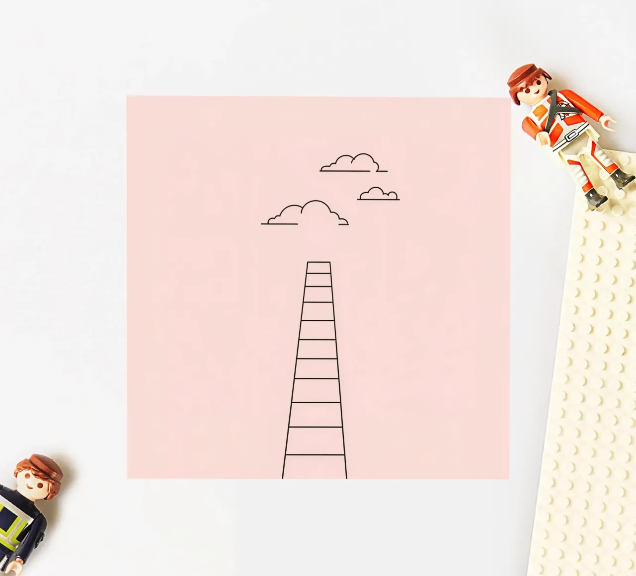 Ladder reaching towards the clouds against a minimalist art sticker by DesignDoodle