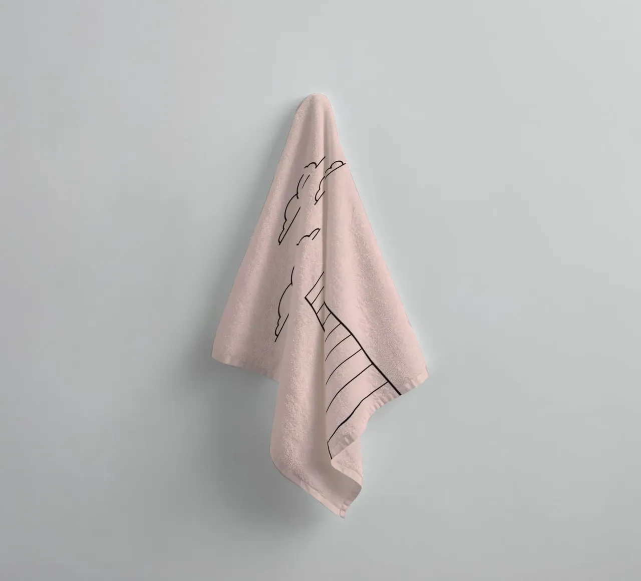 Ladder reaching towards the clouds against a minimalist art towel by DesignDoodle