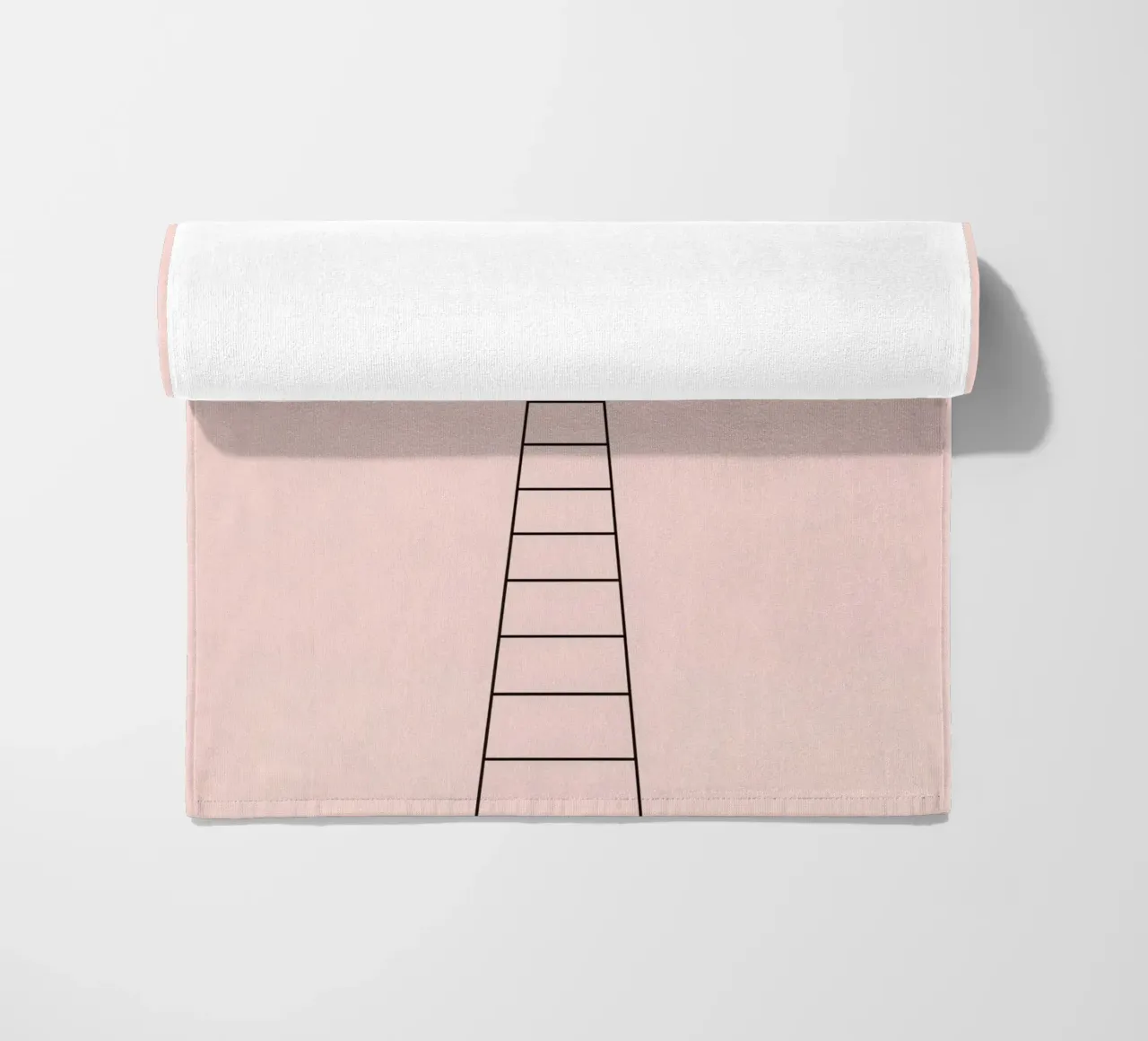 Ladder reaching towards the clouds against a minimalist art beach towel by DesignDoodle