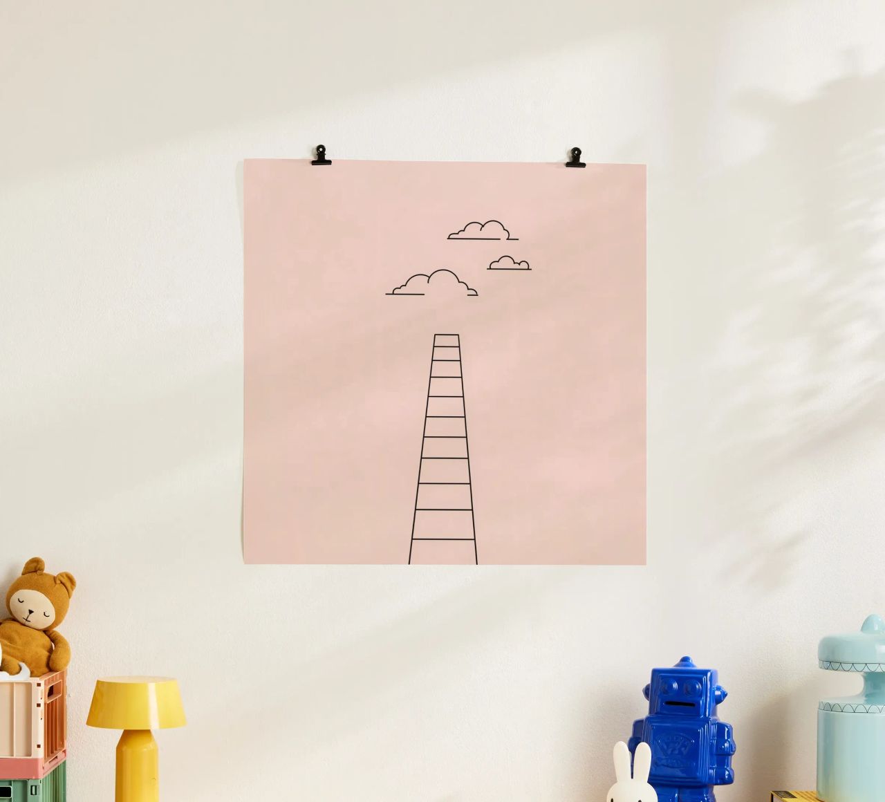 Una scala che si protende verso le nuvole con un'arte minimalista poster da DesignDoodle