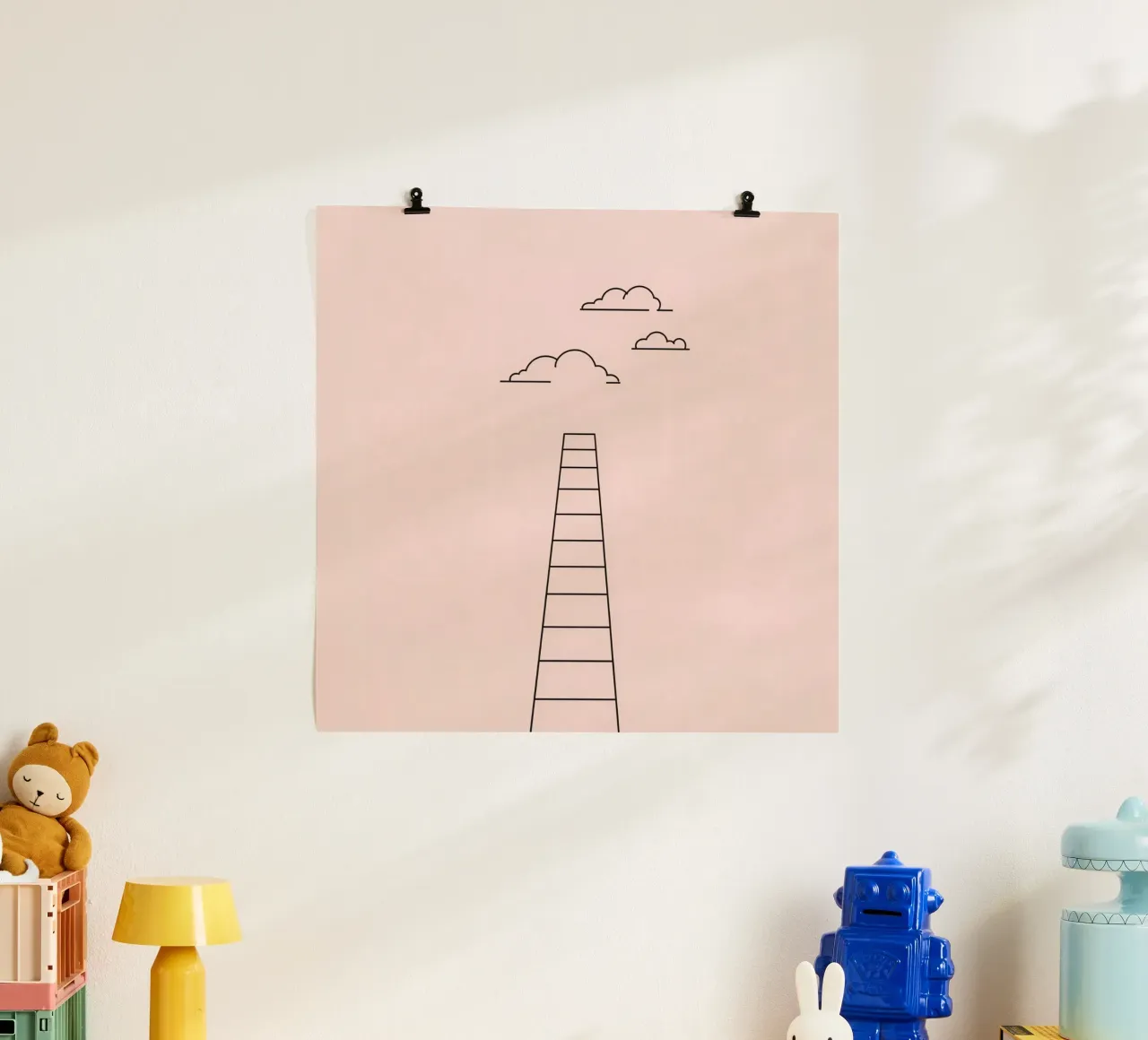 Una scala che si protende verso le nuvole con un'arte minimalista poster da DesignDoodle