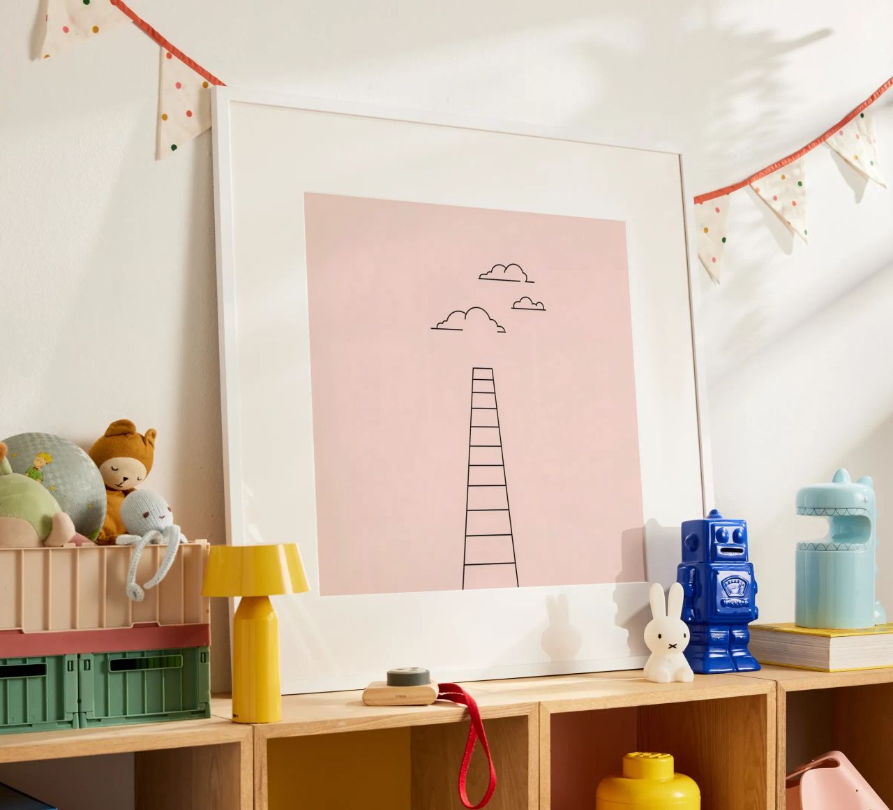 Una scala che si protende verso le nuvole con un'arte minimalista poster da DesignDoodle