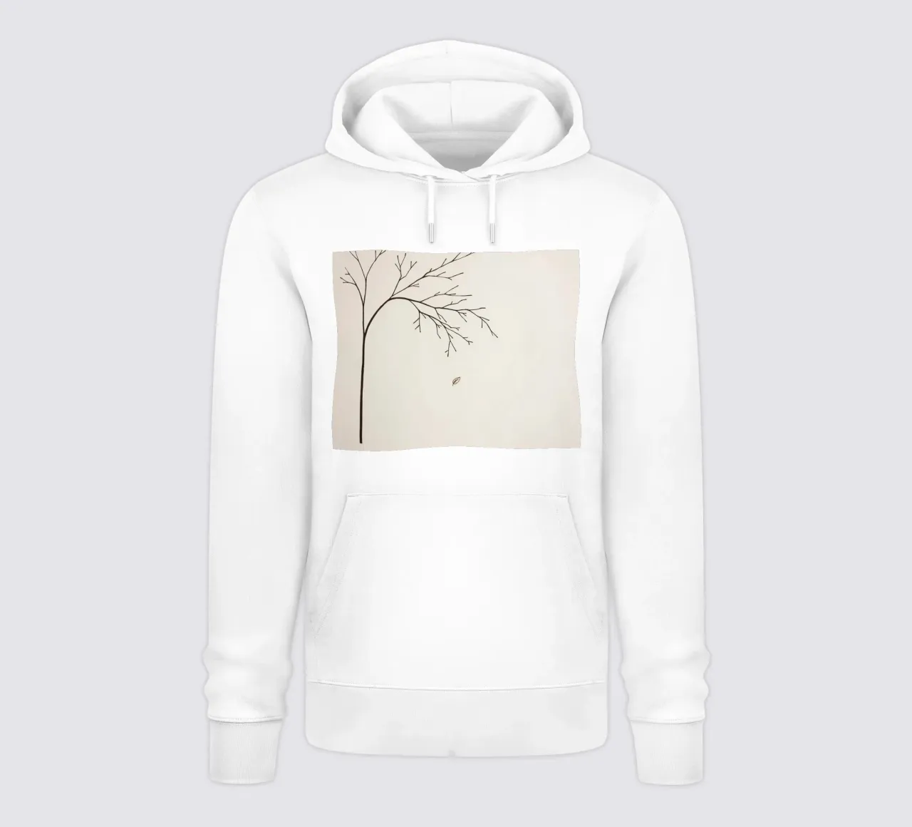 Stylized tree branch with a single leaf falling line art hoodie by DesignDoodle