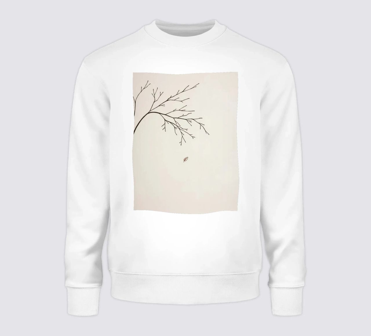 Stylized tree branch with a single leaf falling line art sweatshirt by DesignDoodle
