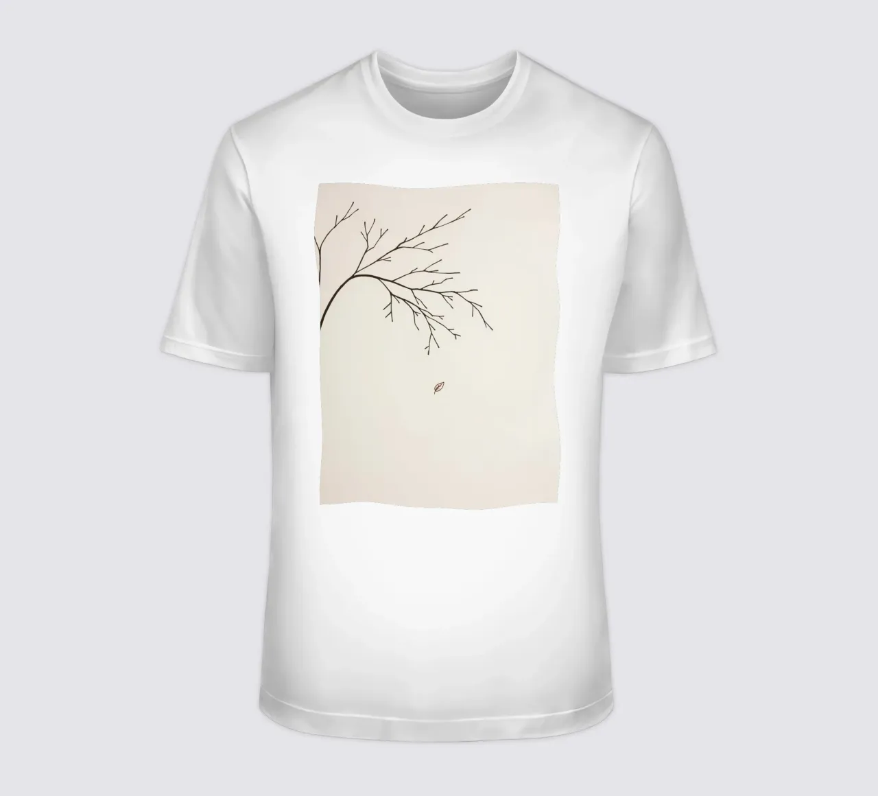 Stylized tree branch with a single leaf falling line art t-shirt by DesignDoodle