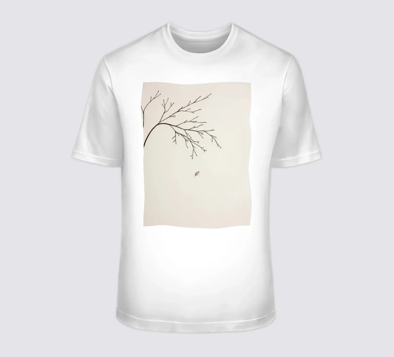 Stilisierter Baumzweig mit einem einzelnen fallenden Blatt Line Art T-Shirt von DesignDoodle