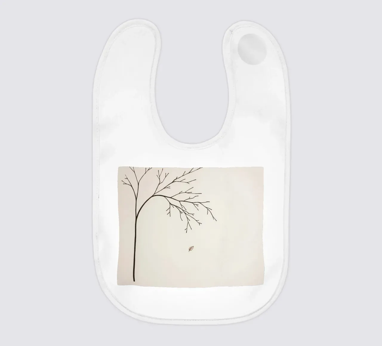 Stylized tree branch with a single leaf falling line art baby bib by DesignDoodle
