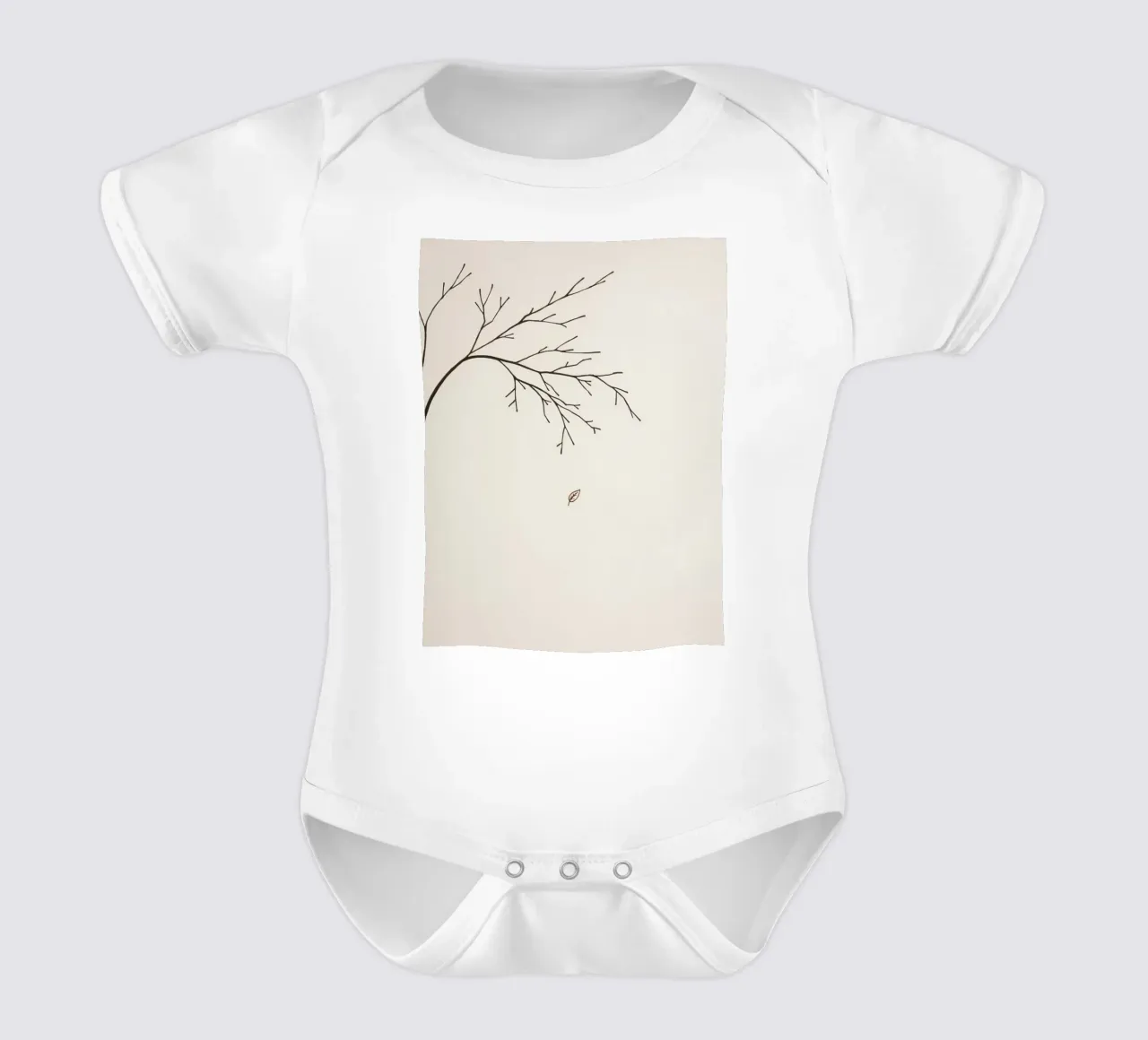Stilisierter Baumzweig mit einem einzelnen fallenden Blatt Line Art Kurzarm Babybody von DesignDoodle