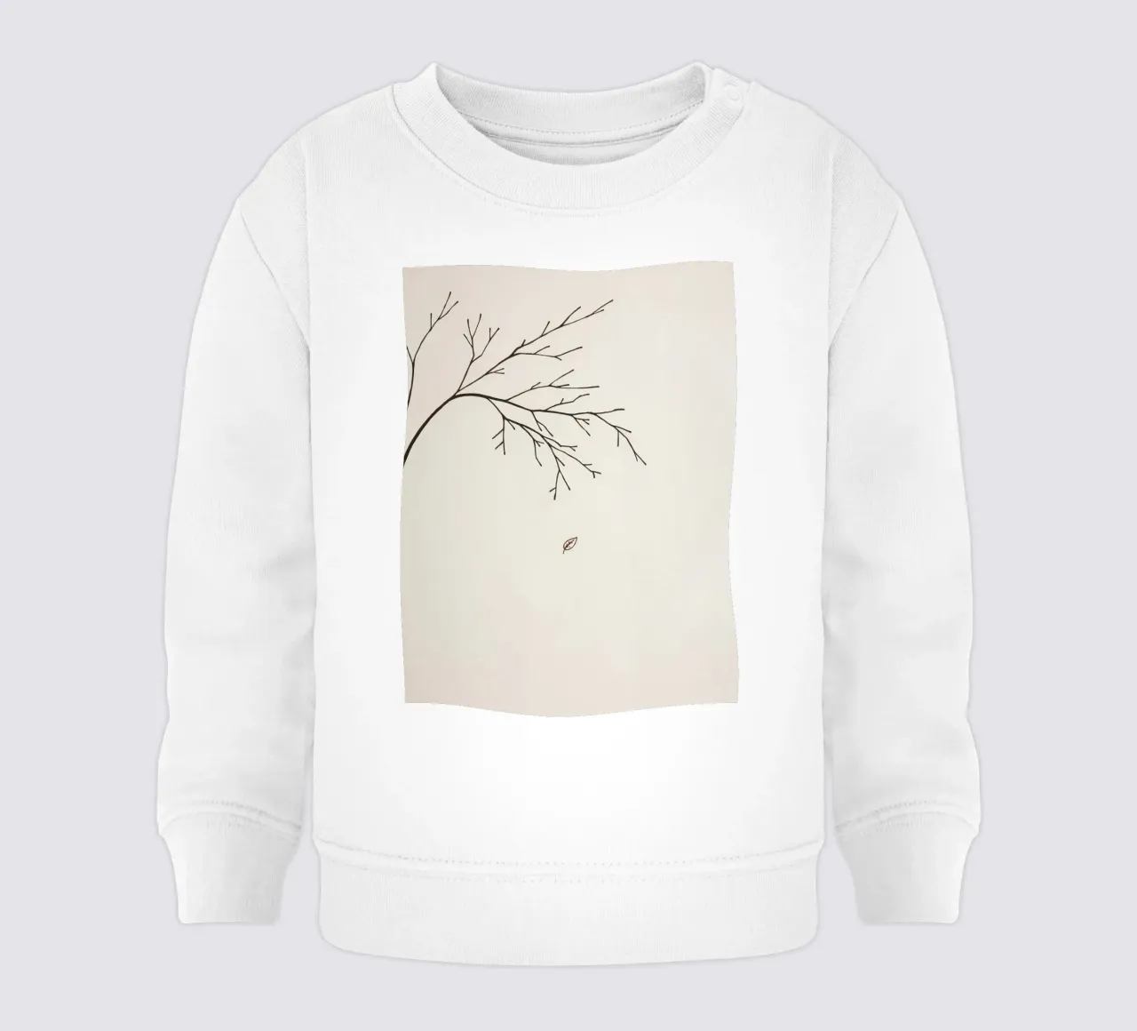 Ramo d'albero stilizzato con una singola foglia che cade line art felpa neonato da DesignDoodle
