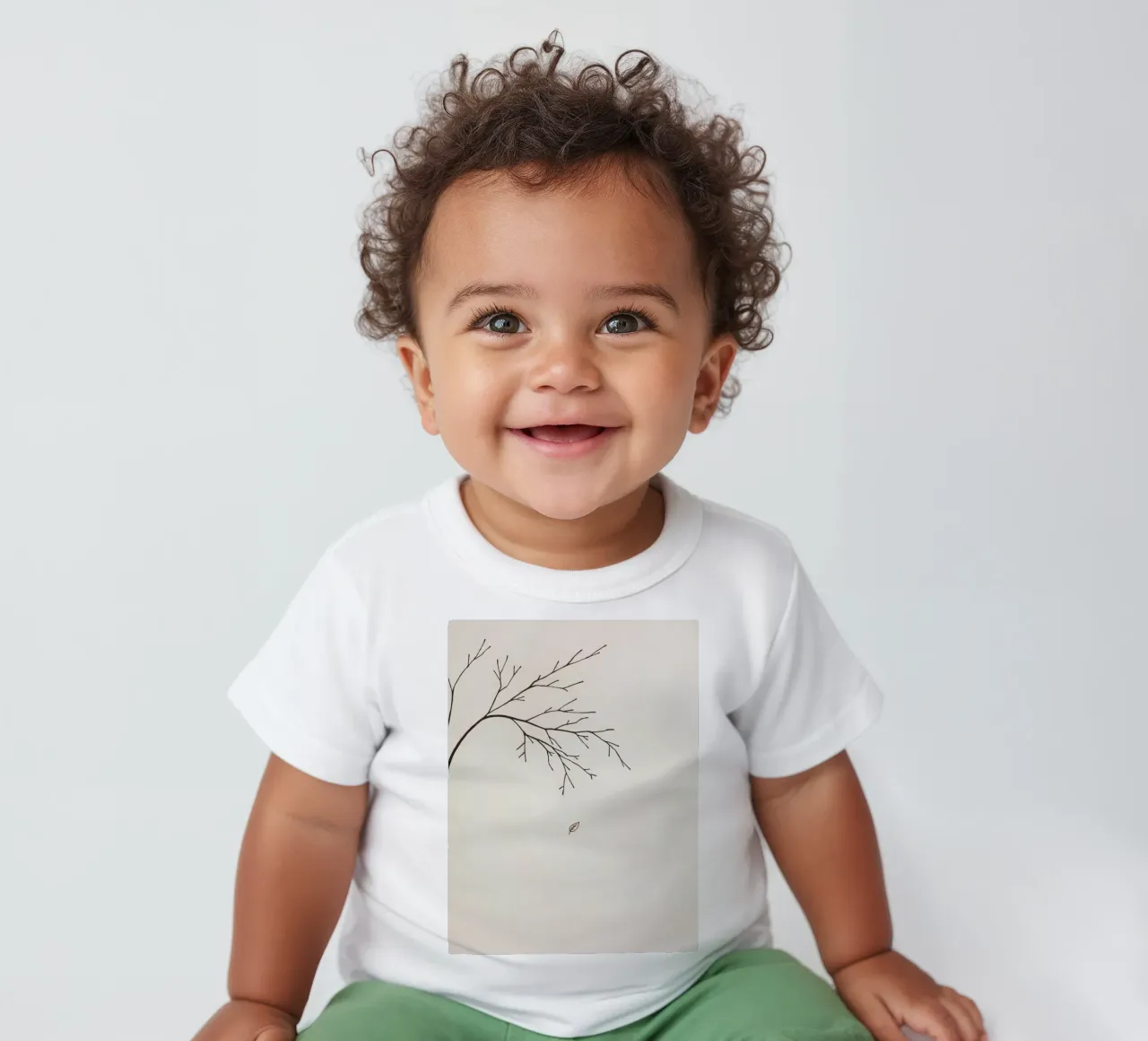 Stylized tree branch with a single leaf falling line art baby t-shirt by DesignDoodle
