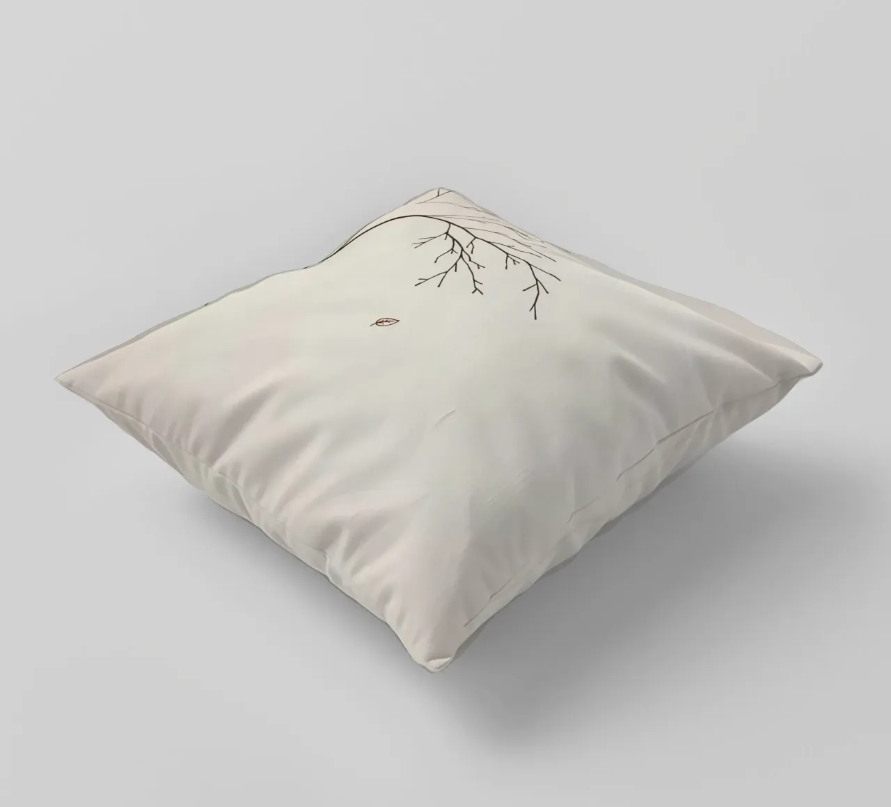 Stylized tree branch with a single leaf falling line art decorative cushion by DesignDoodle