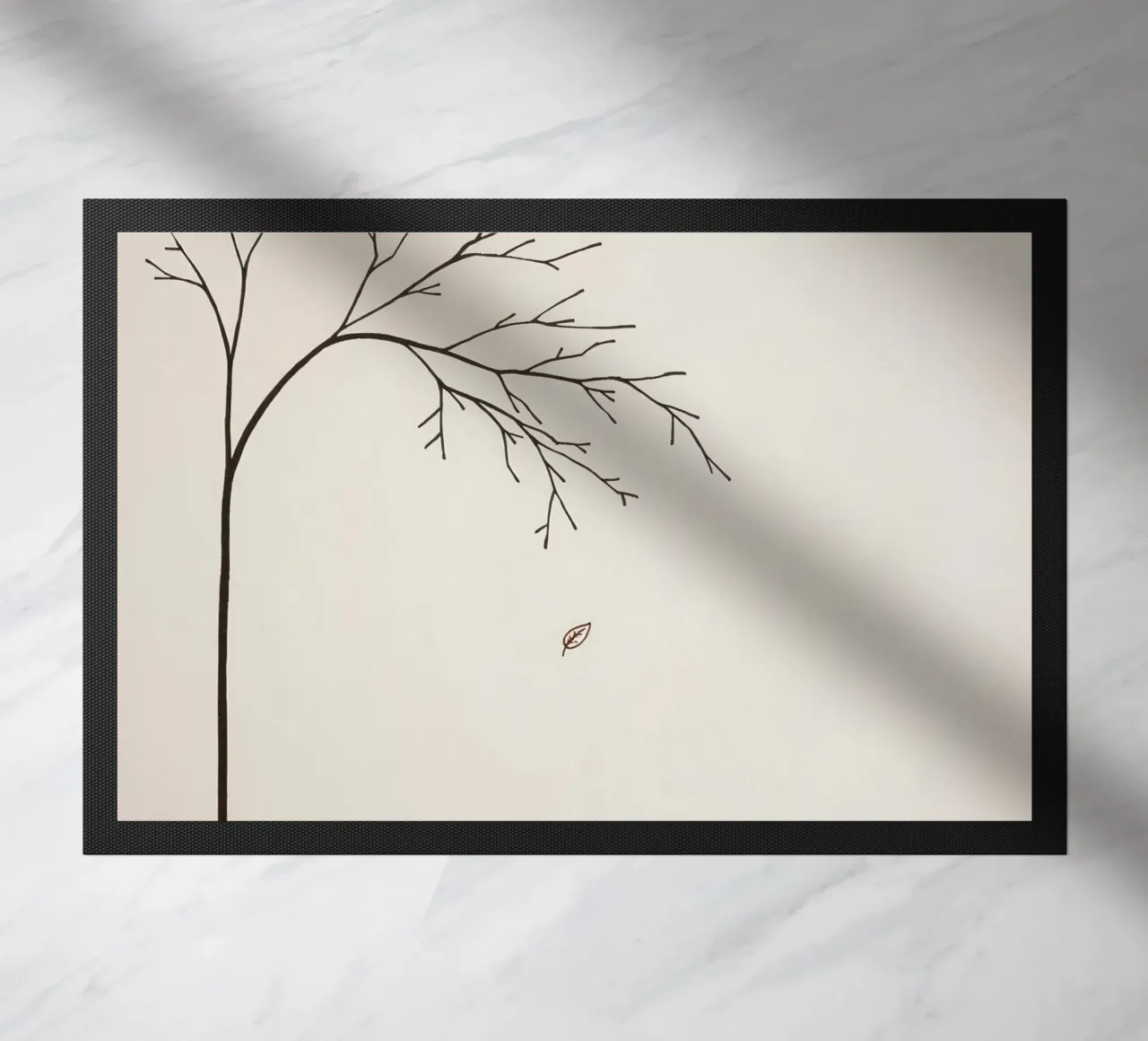 Stylized tree branch with a single leaf falling line art doormat by DesignDoodle