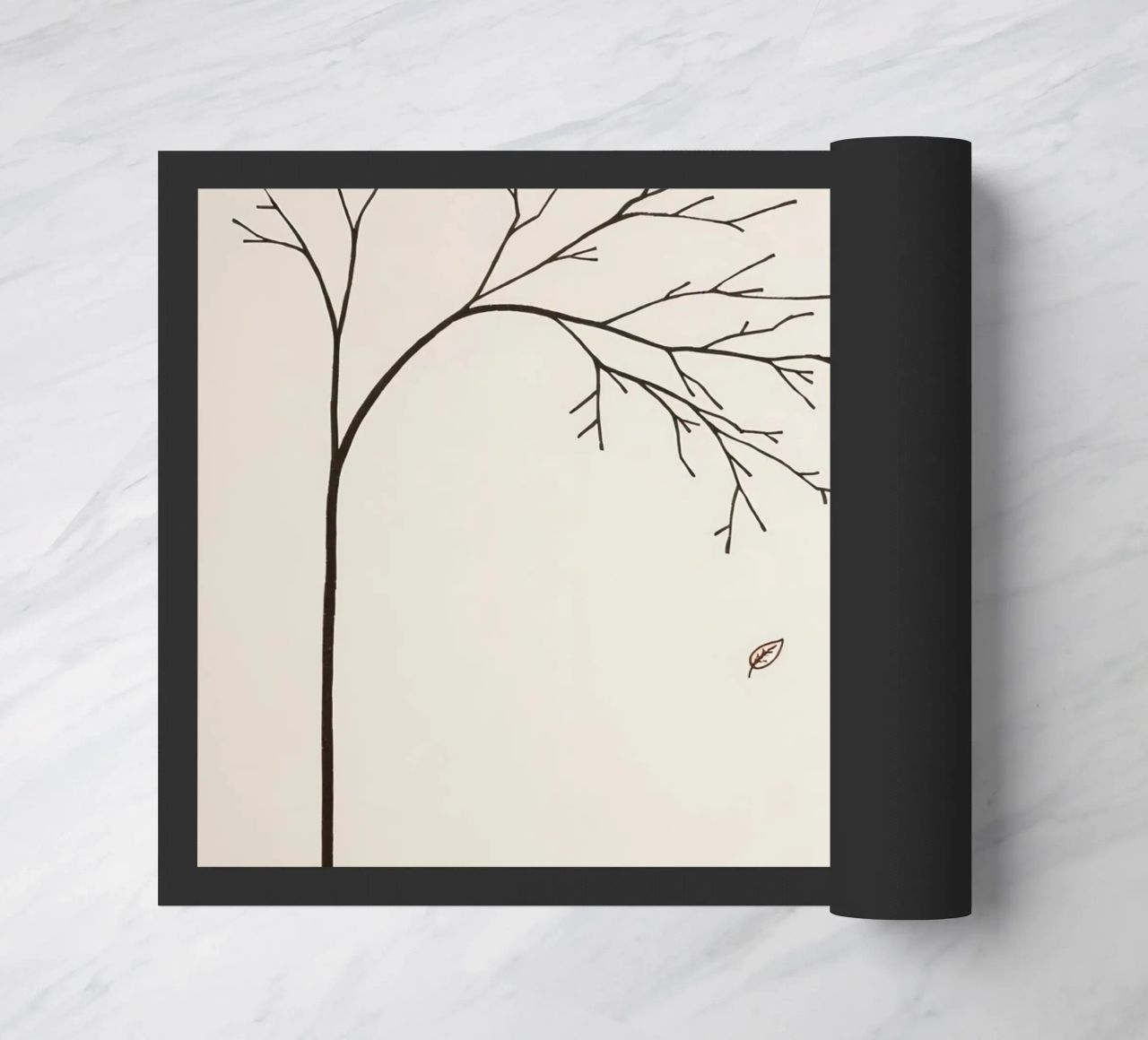 Stylized tree branch with a single leaf falling line art doormat by DesignDoodle