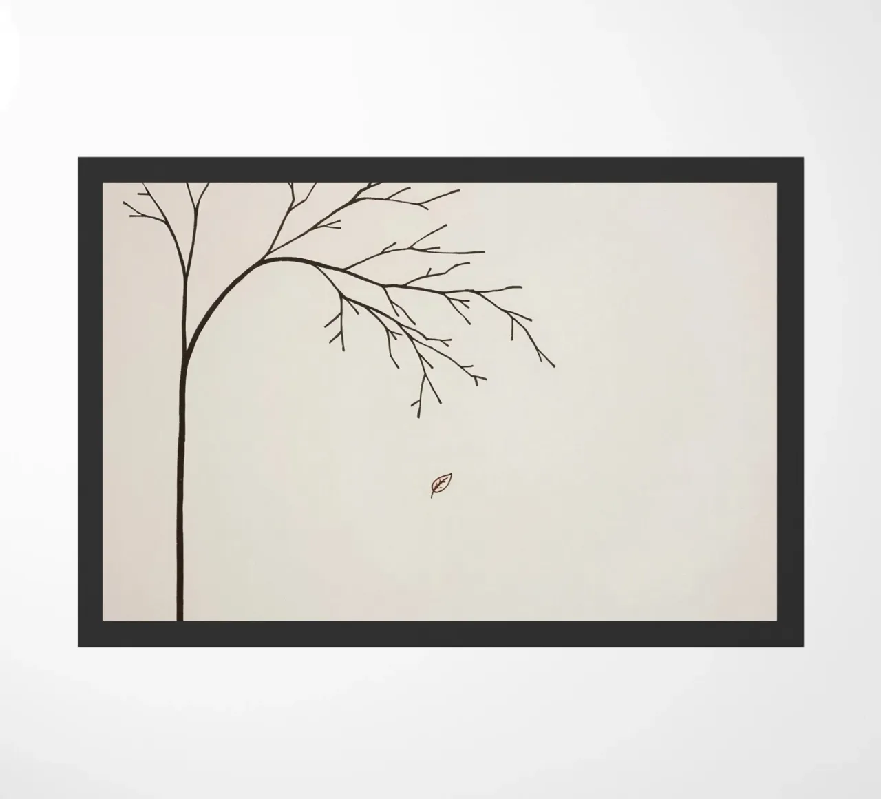 Stylized tree branch with a single leaf falling line art doormat by DesignDoodle