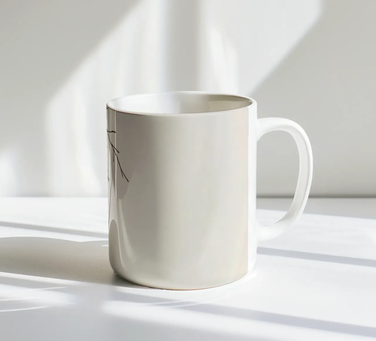 Stylized tree branch with a single leaf falling line art ceramic mug by DesignDoodle