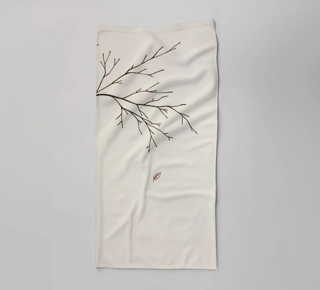 Stylized tree branch with a single leaf falling line art towel by DesignDoodle