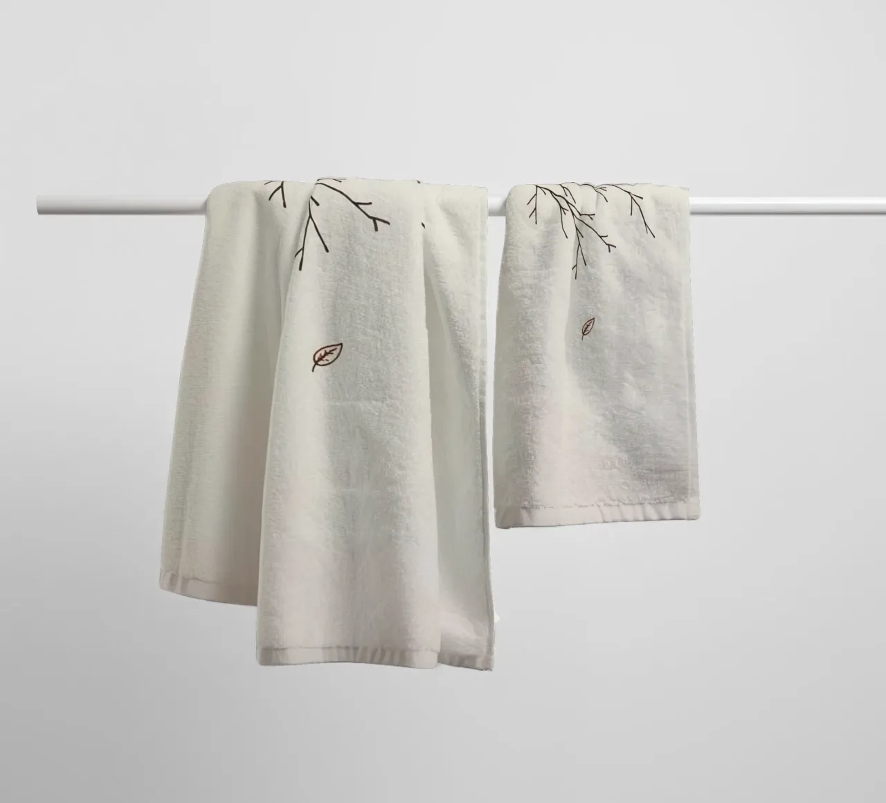 Stylized tree branch with a single leaf falling line art towel by DesignDoodle