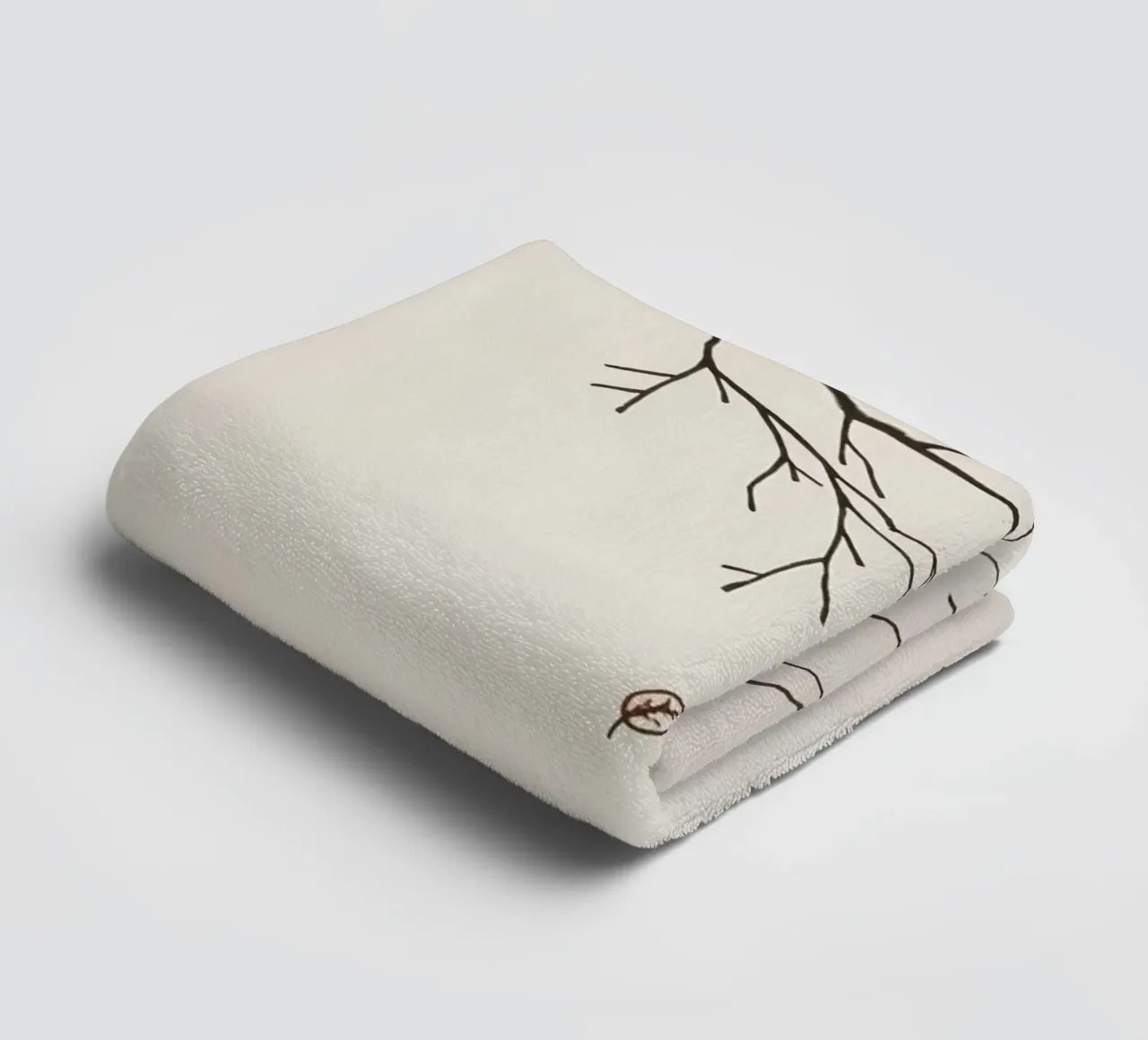 Stylized tree branch with a single leaf falling line art towel by DesignDoodle