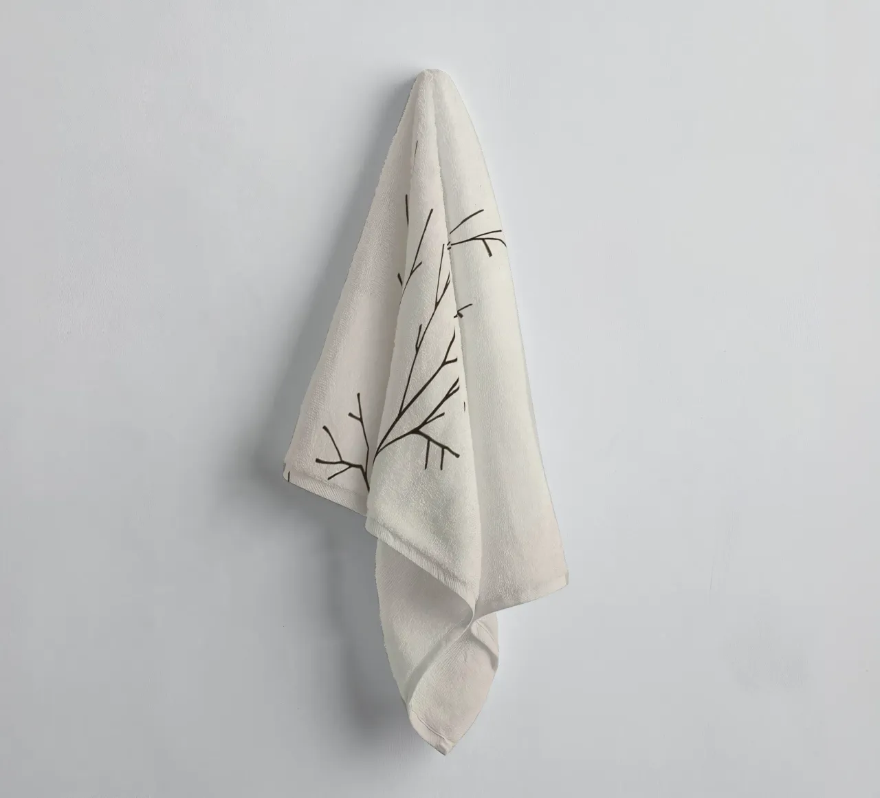 Stylized tree branch with a single leaf falling line art towel by DesignDoodle